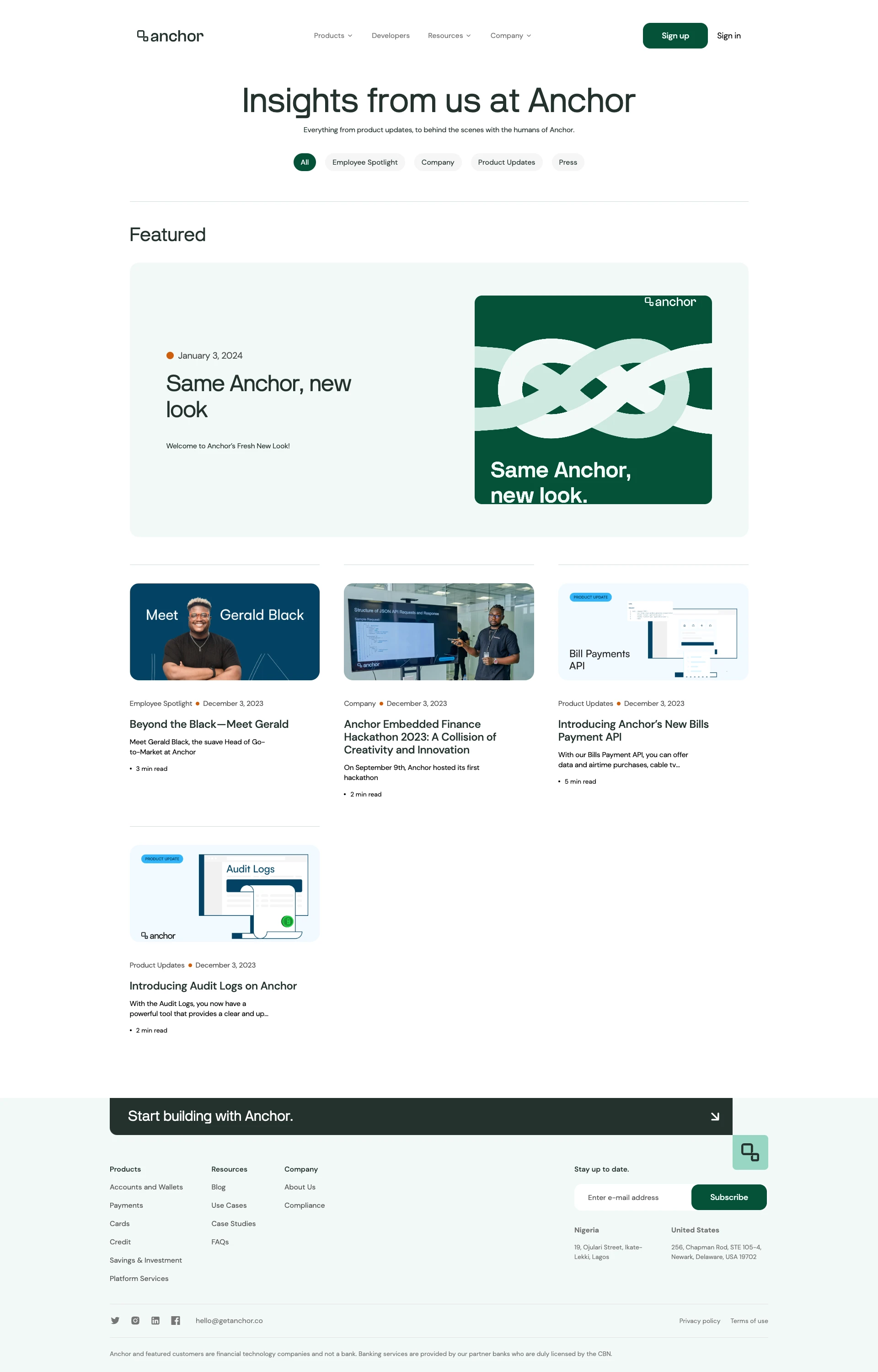 Anchor Landing Page Example: The easiest way to build financial products. Anchor provides the complete infrastructure needed for businesses to build, launch, and scale banking and payment products.