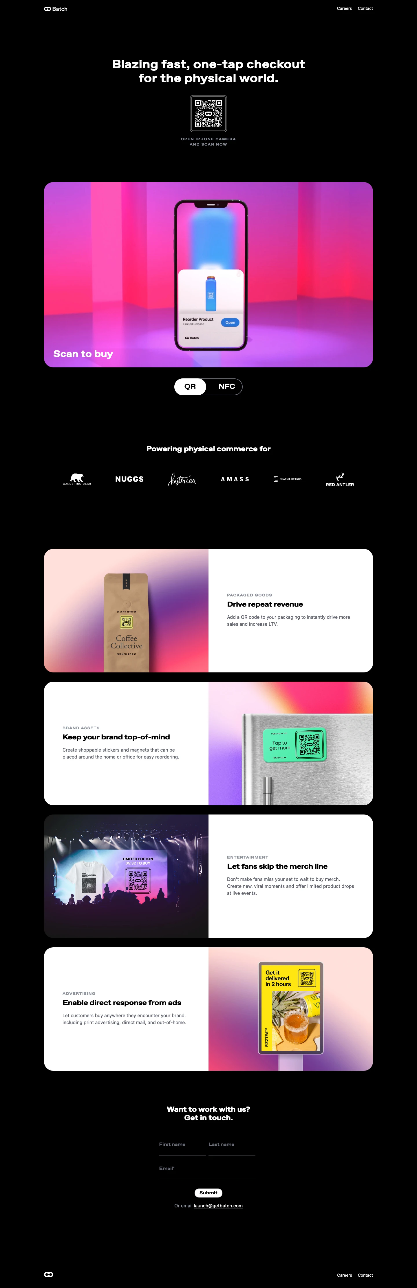 Batch Landing Page Example: Blazing fast, one-tap checkout for the physical world.