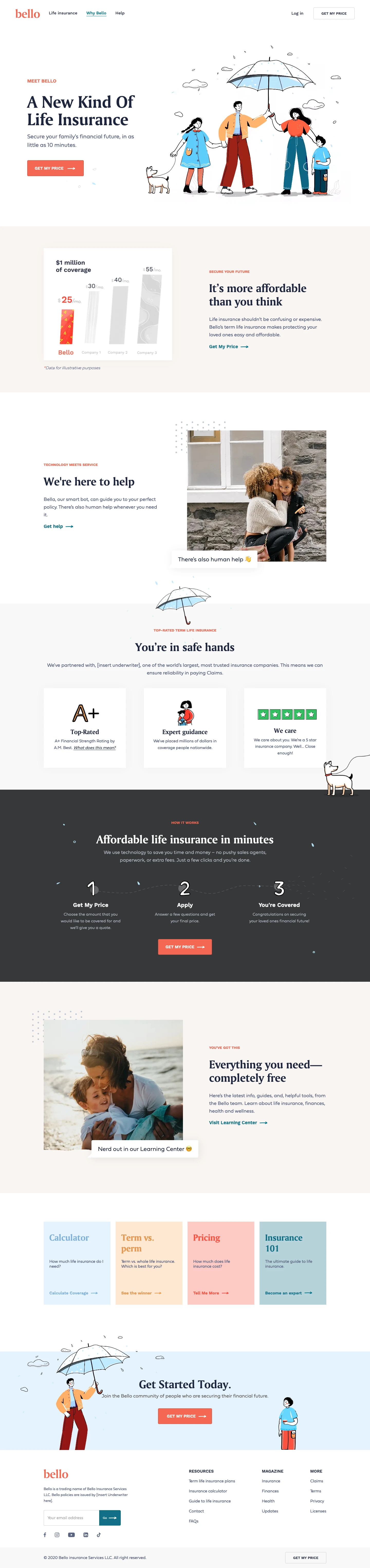 Bello Landing Page Example: A New Kind Of Life Insurance. Secure your family's financial future, in as little as 10 minutes.