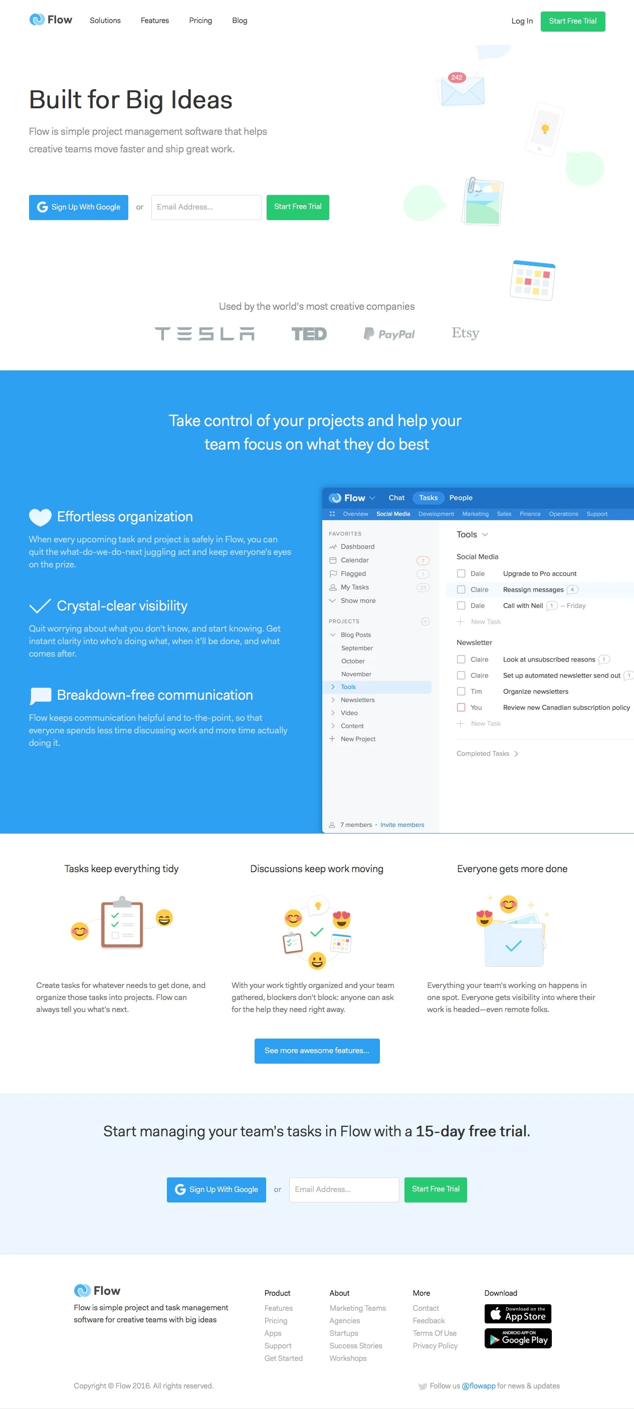 Flow Landing Page Example: Flow is simple project management software that helps creative teams move faster and ship great work.