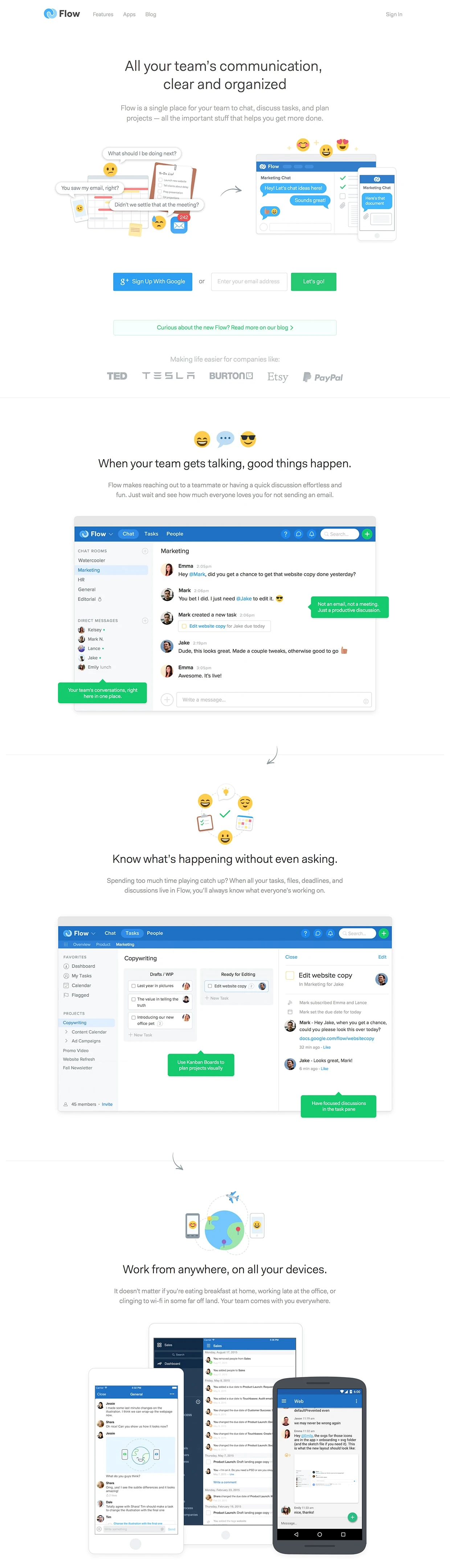 Flow Landing Page Example: Flow is project management software that simplifies teamwork. Use it to plan projects, prioritize to-dos, delegate tasks, and collaborate beautifully.