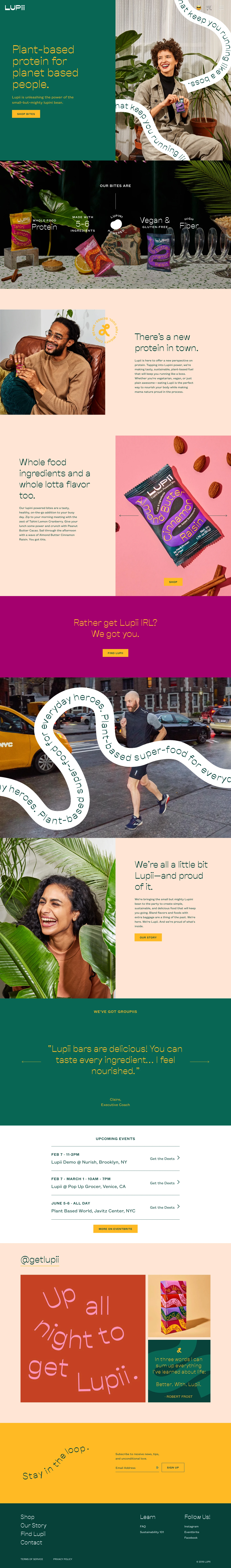 Lupii Landing Page Example: Plant-based protein for planet based people. Lupii is unleashing the power of the small‑but‑mighty lupini bean.