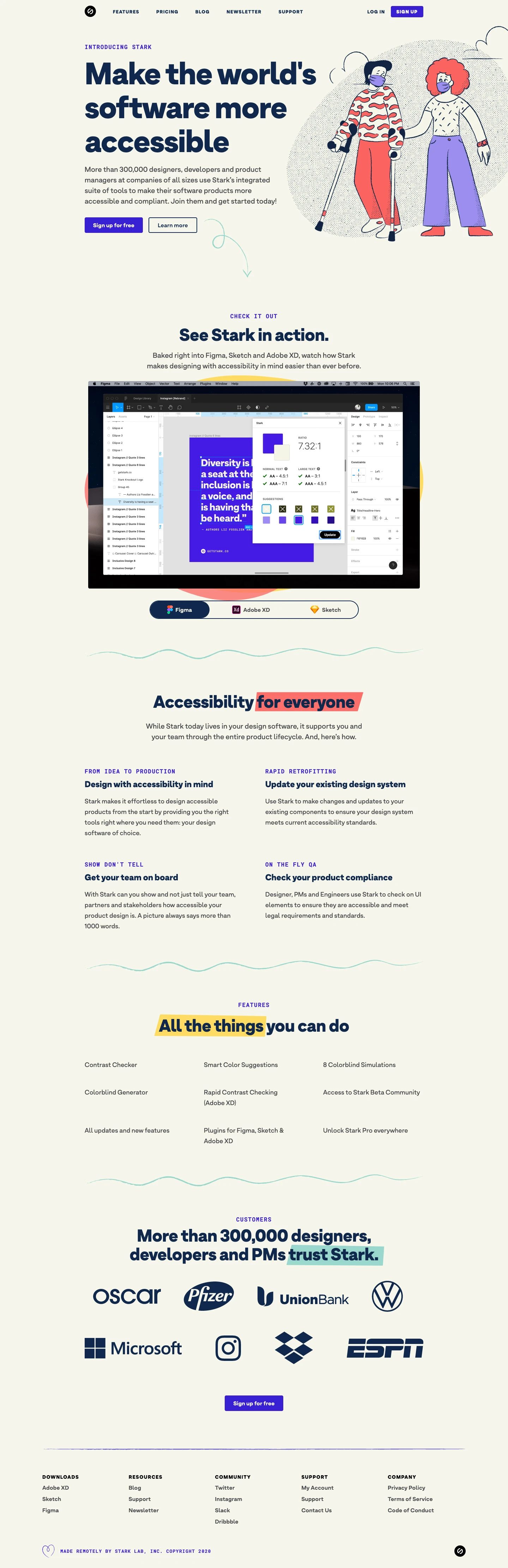 Stark Landing Page Example: The suite of integrated accessibility tools for your product design and development team. Making the world’s products accessible.