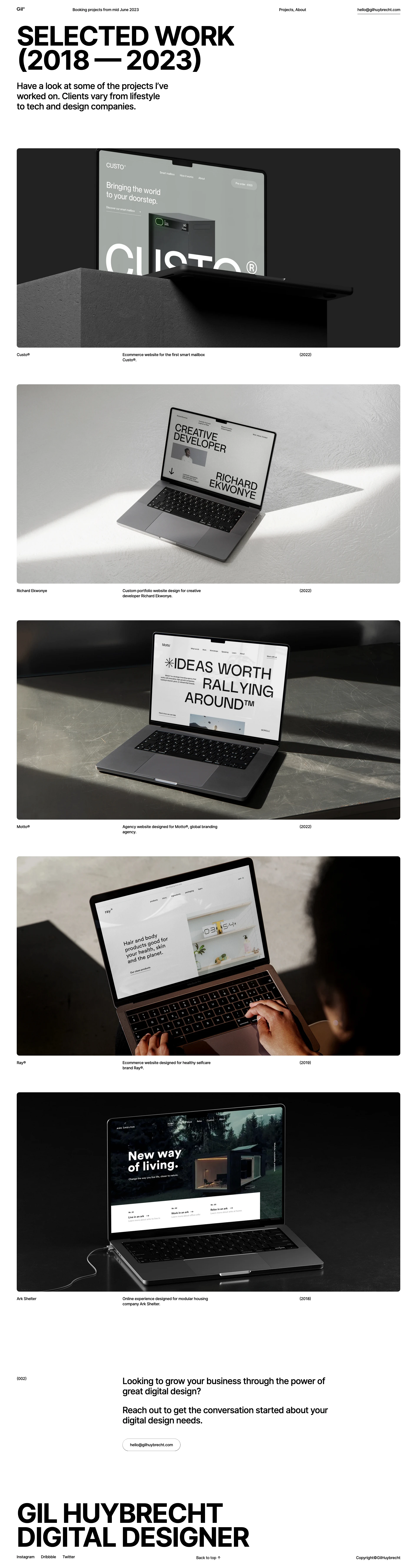 Gil Huybrecht Landing Page Example: Portfolio website of freelance designer Gil Huybrecht. Through strategic art direction and webdesign I help companies around the world grow their business.