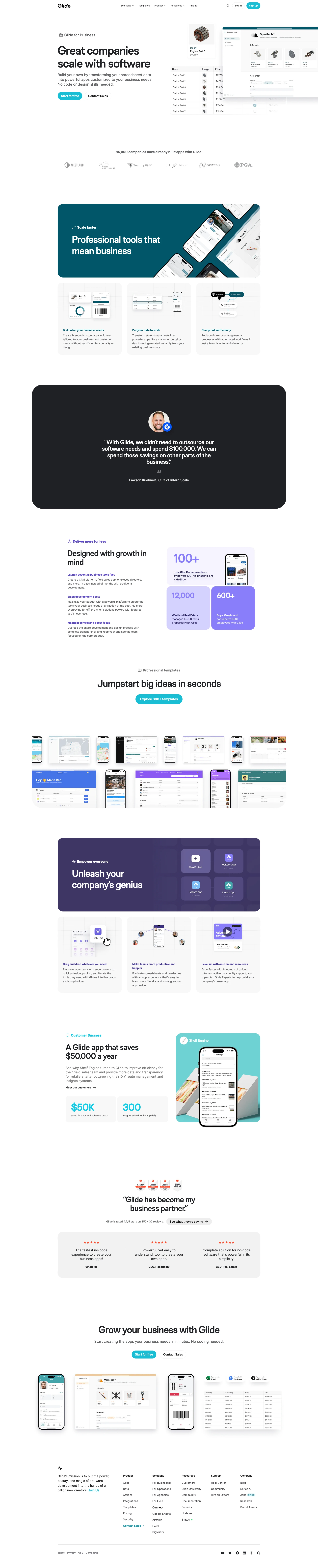 Glide Landing Page Example: Build AI-powered apps with Glide, the leading no-code platform for app development. Glide makes it easy to build and deploy custom tools your business needs and team will love — with clicks, not code.