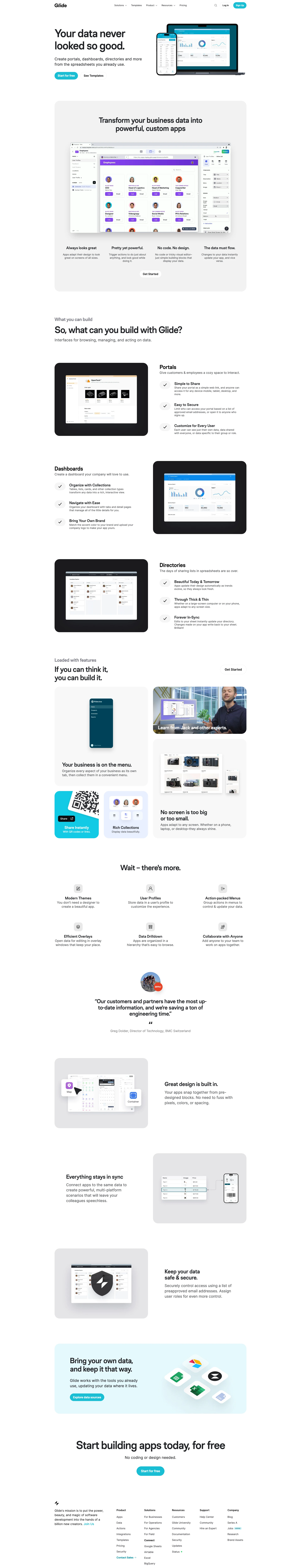 Glide Landing Page Example: Build AI-powered apps with Glide, the leading no-code platform for app development. Glide makes it easy to build and deploy custom tools your business needs and team will love — with clicks, not code.