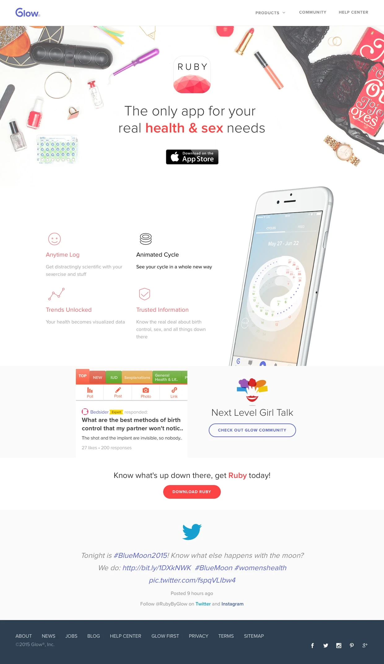 Glow Landing Page Example: Eve by Glow is a savvy health & sex app for women who want to take control of their sex lives. Eve helps women figure out tackle many different dimensions of their health: birth control & contraception, ovulation & fertility, menstruation, cycle symptoms and trends.
