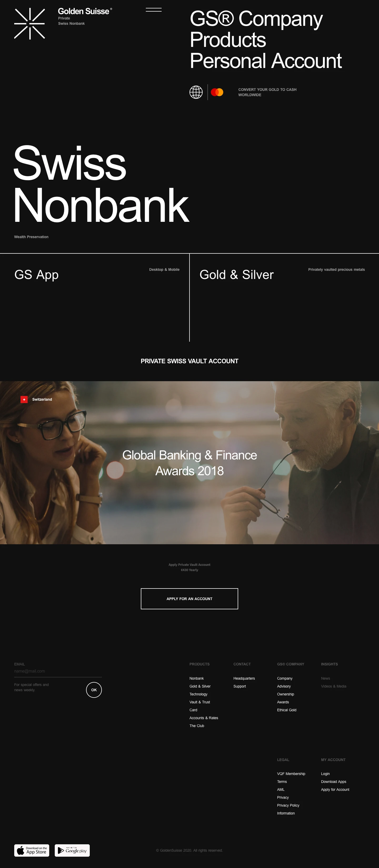 Golden Suisse Landing Page Example: Our aim is to provide unmatched wealth protection, and privacy for a client base using gold and silver, as money, and a storage for wealth, outside the banking system.