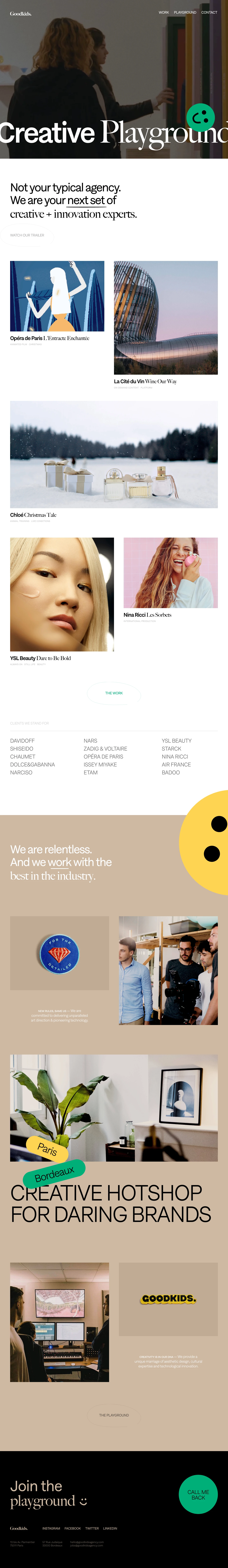 Goodkids Landing Page Example: Not your typical agency. We are your next set of creative & innovation experts.