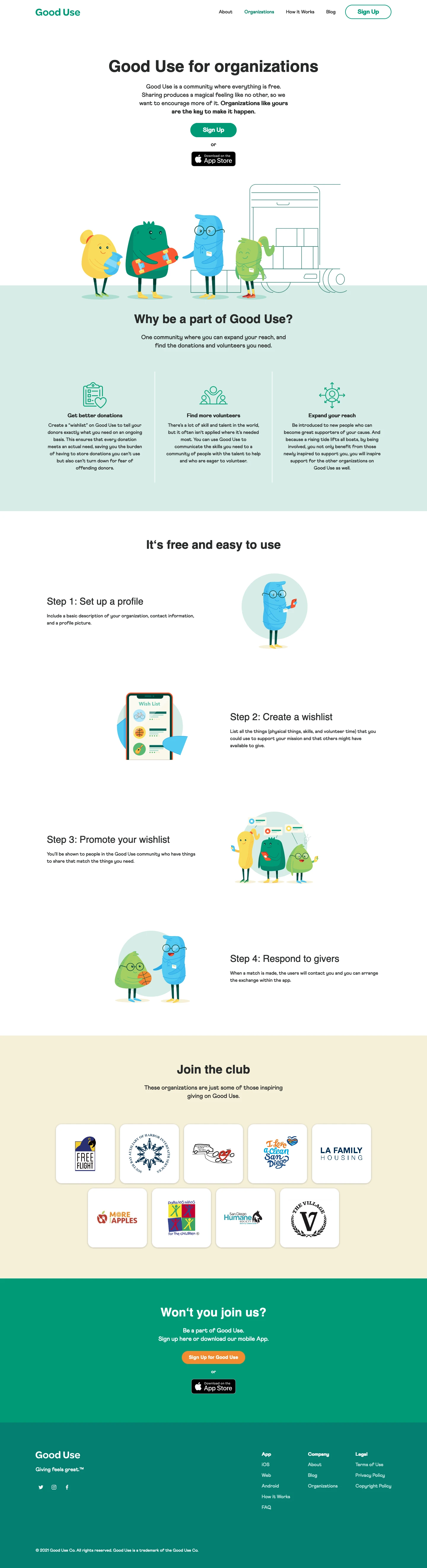 Good Use Landing Page Example: Good Use is a free platform to give and receive goods locally. We all have things to give—time, talent, and things we no longer use. Good Use lets you find the right person or organization who truly needs and appreciates those things.