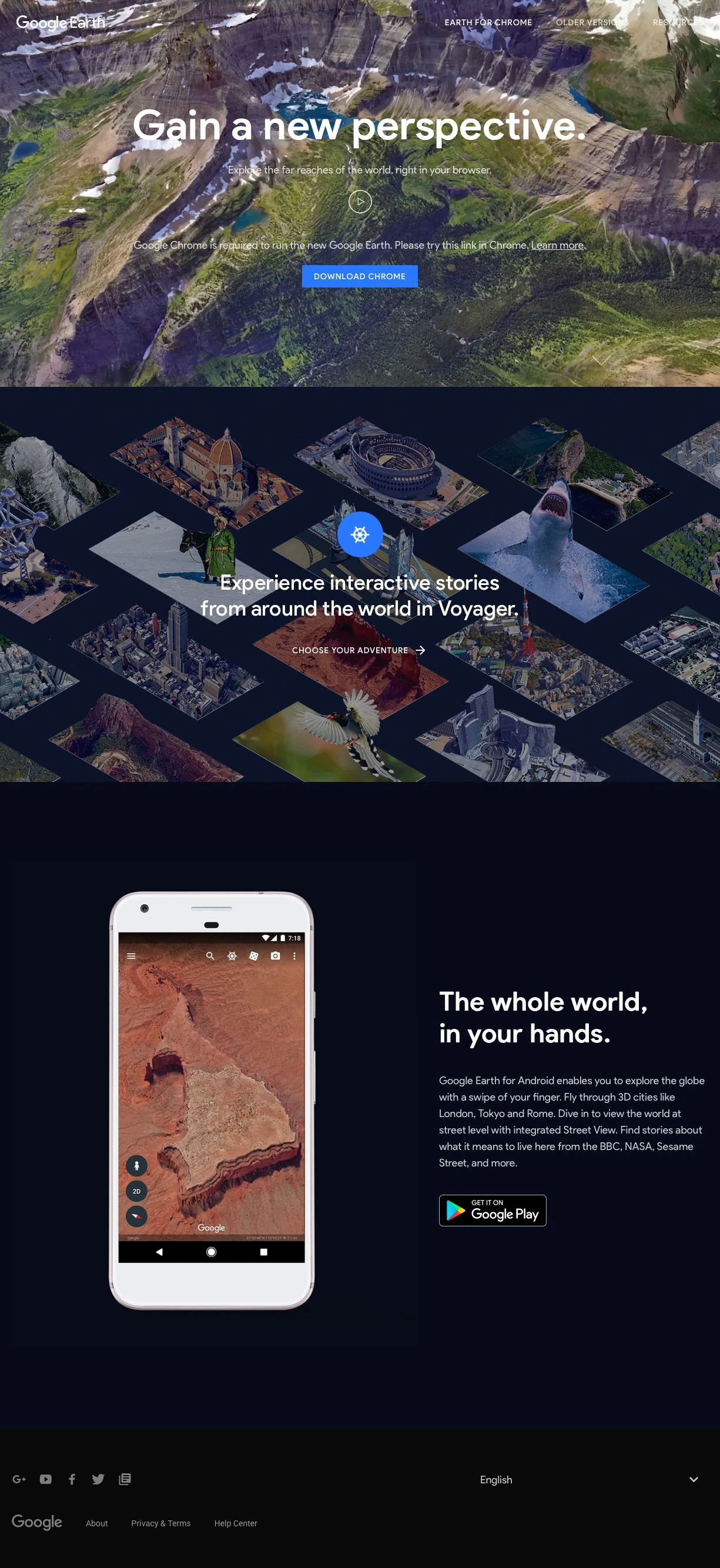 Google Earth Landing Page Example: Explore the far reaches of the world, right in your browser.