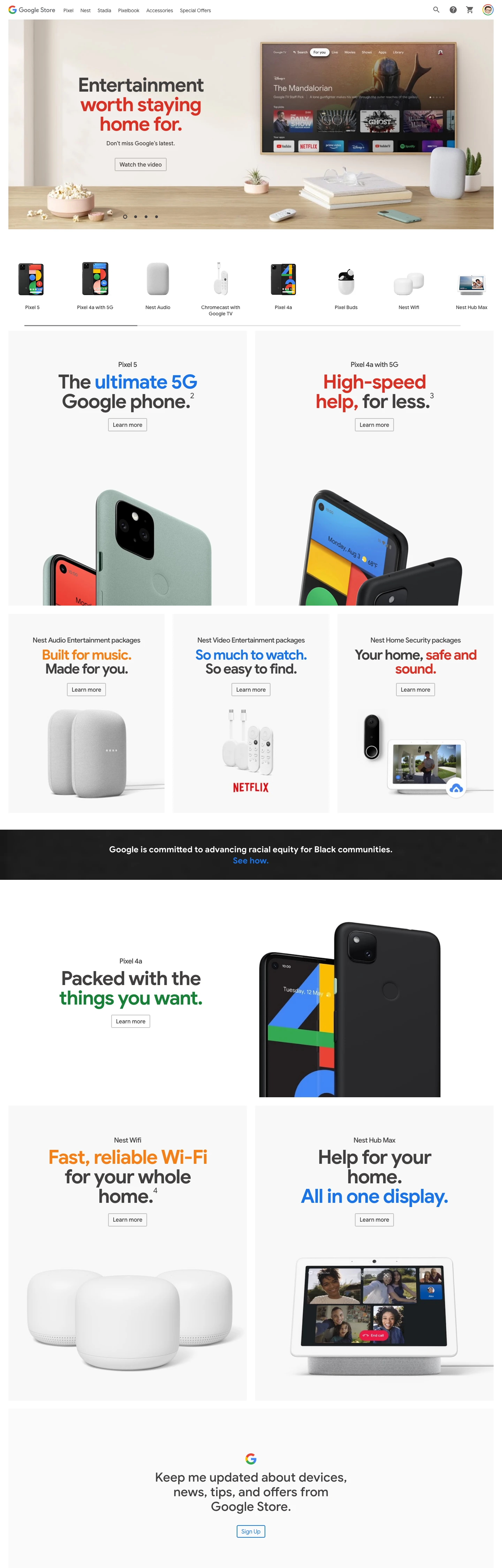 Google Store Landing Page Example: Google Made Devices & Accessories