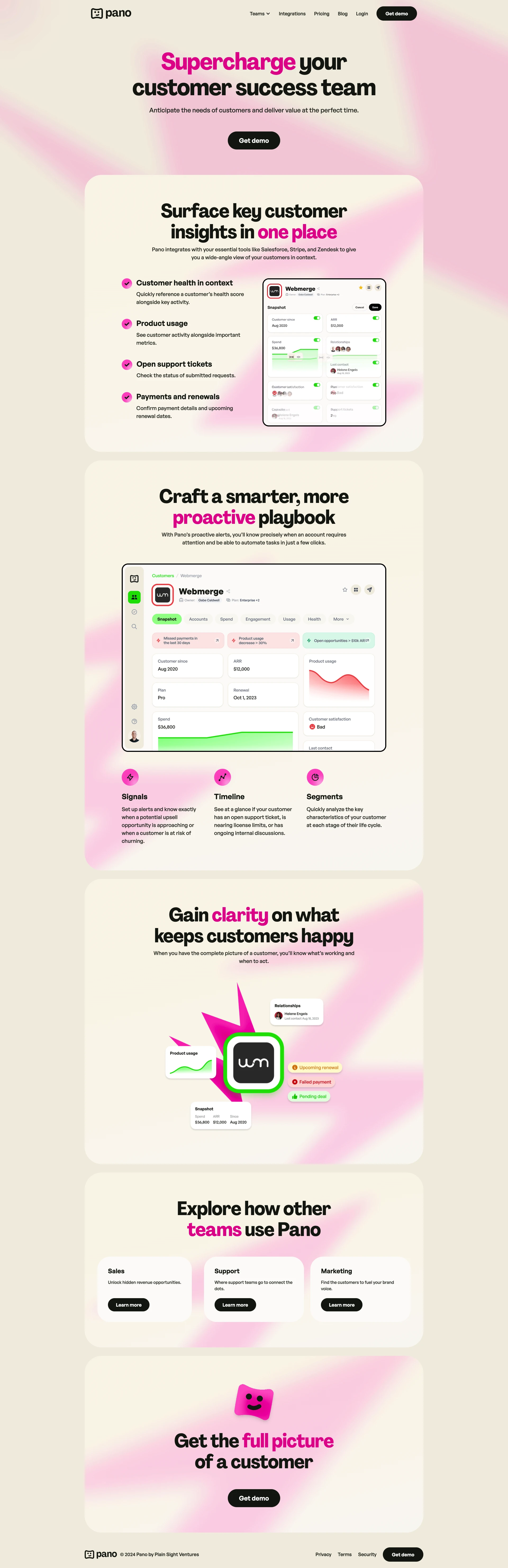 Pano Landing Page Example: Let’s find the customers who need your attention. Upsell, renew, or resolve — get the data you need to reach out at the perfect time.