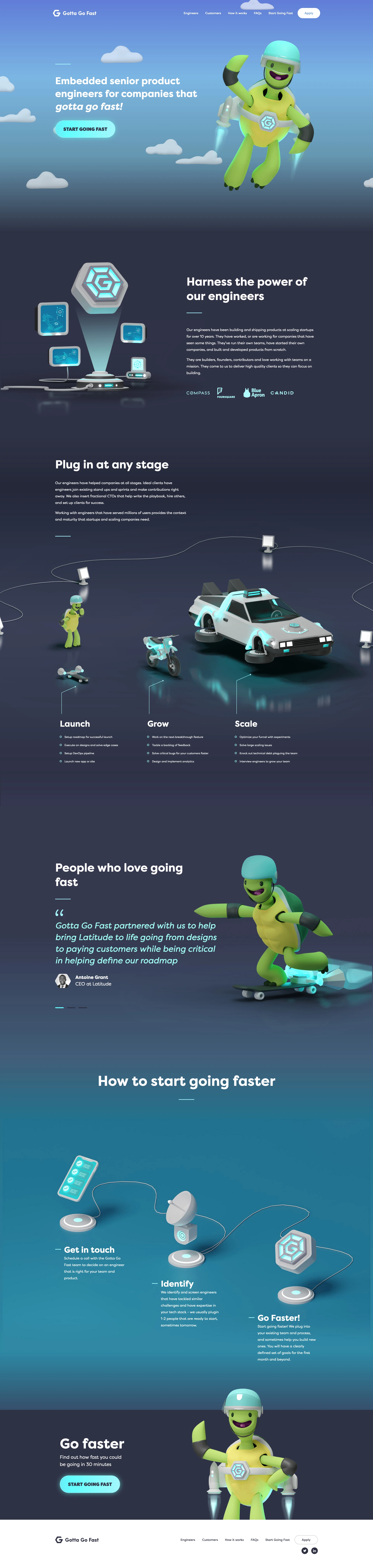 Gotta Go Fast Landing Page Example: Top product engineers for companies that gotta go fast!