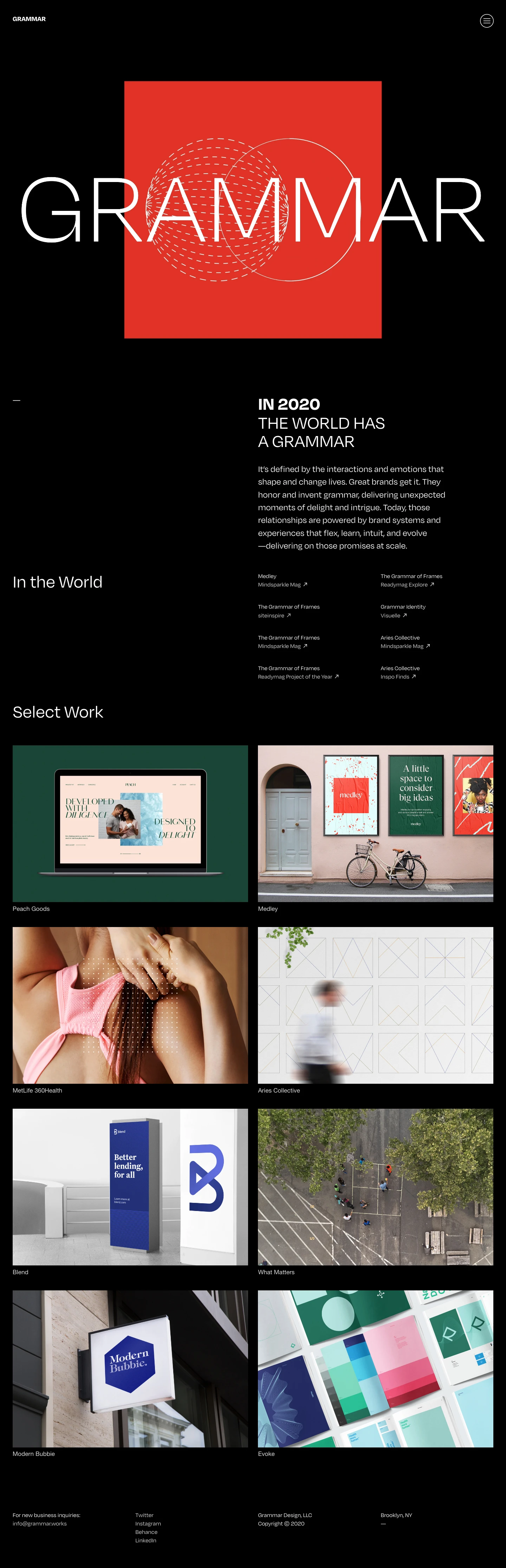 Grammar Landing Page Example: An independent design studio based in Brooklyn, NY