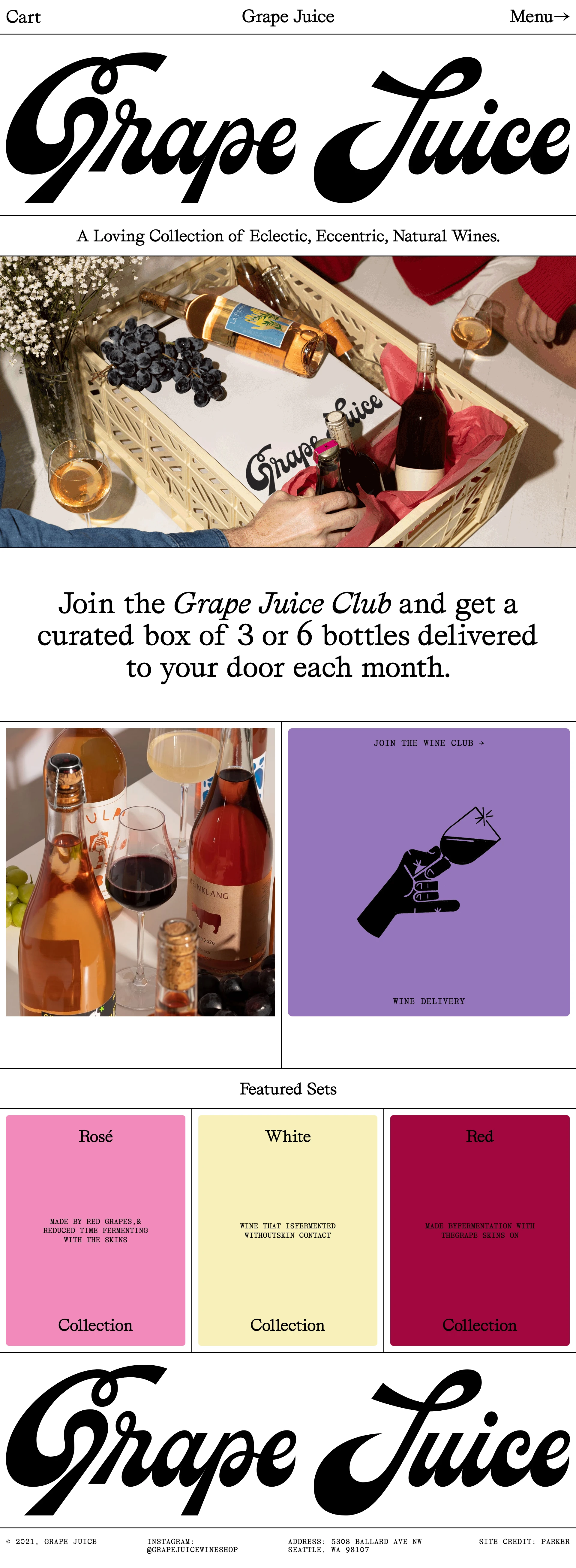 Grape Juice Landing Page Example: A Loving Collection of Eclectic, Eccentric, Natural Wines.