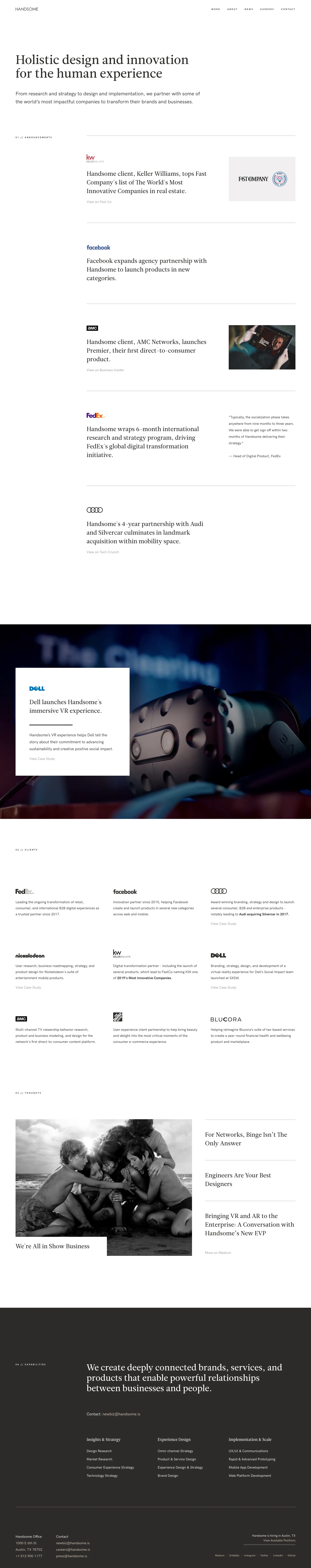 Handsome Landing Page Example: Handsome is a full-service design and innovation company focused on creating beautiful experiences and services that help businesses transform in a rapidly changing world.
