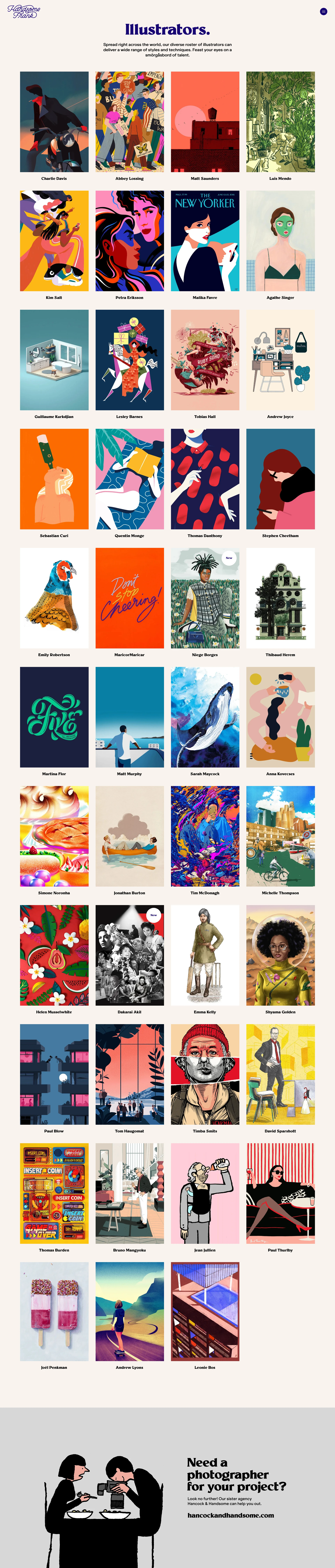 Handsome Frank Landing Page Example: Handsome Frank is an illustration agency representing some of the finest contemporary artists on the planet.