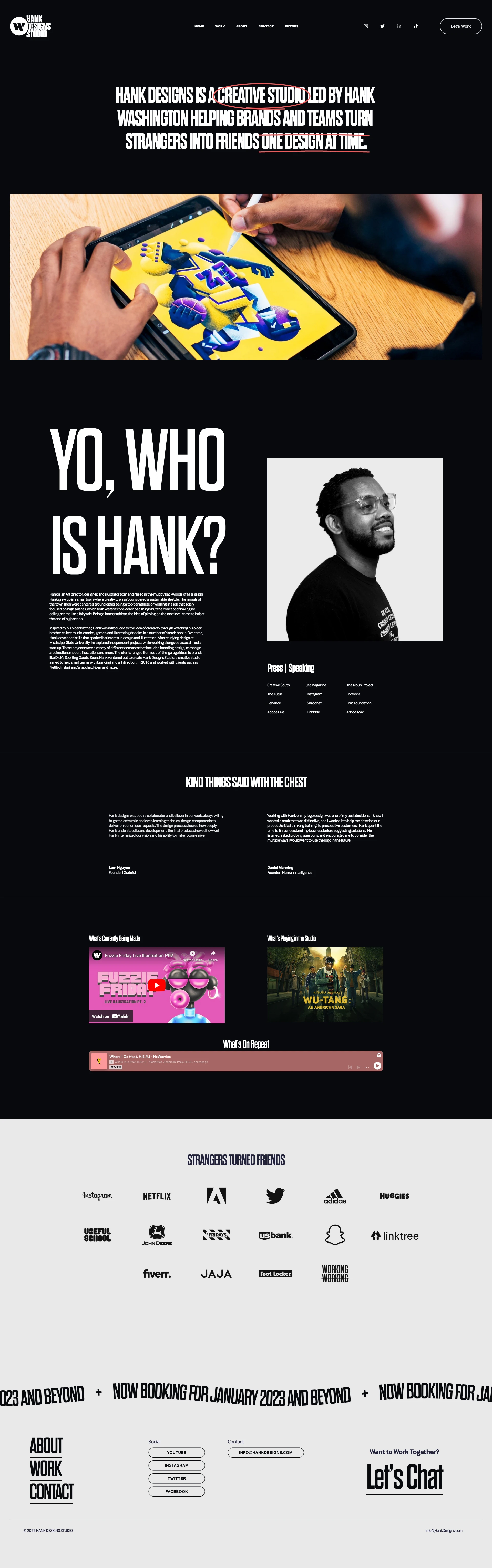 Hank Designs Landing Page Example: Hank Designs is a branding and creative studio that helps brands turn strangers into friends and then fans using design, illustration, and art direction.