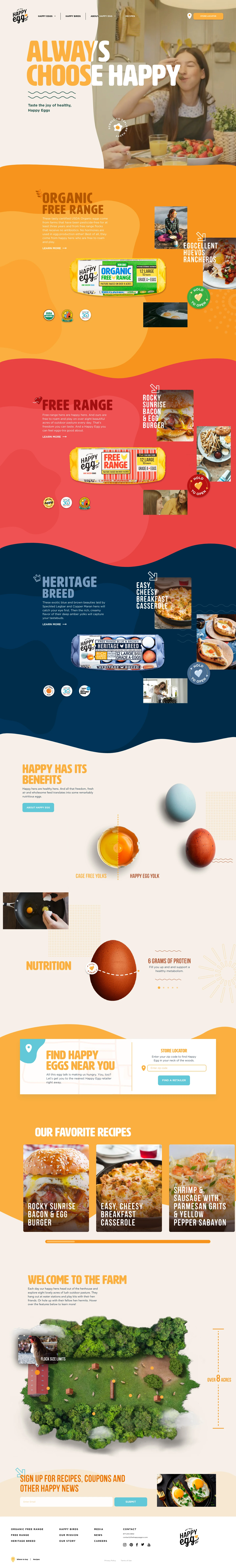 Happy Eggs Landing Page Example: We all make choices in life. At the Happy Egg Co, we choose to make ours maximize health and happiness. We know happy farmers make for happy hens. Happy hens lay happy, healthy eggs. And Happy Eggs make everybody happy. Not to mention healthy.