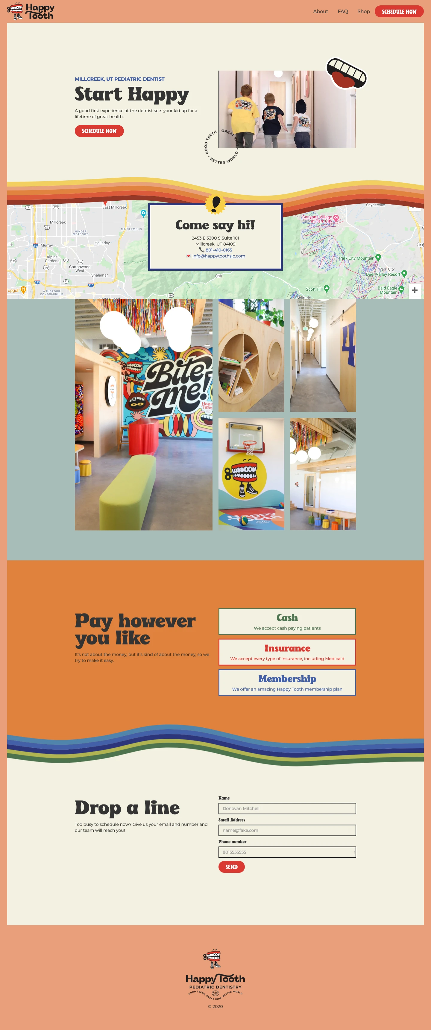 Happy Tooth Landing Page Example: A fun place for fun kids in Salt Lake City, UT. Dr. Tyler Hanks makes sure your kids have a happy start at the dentist.