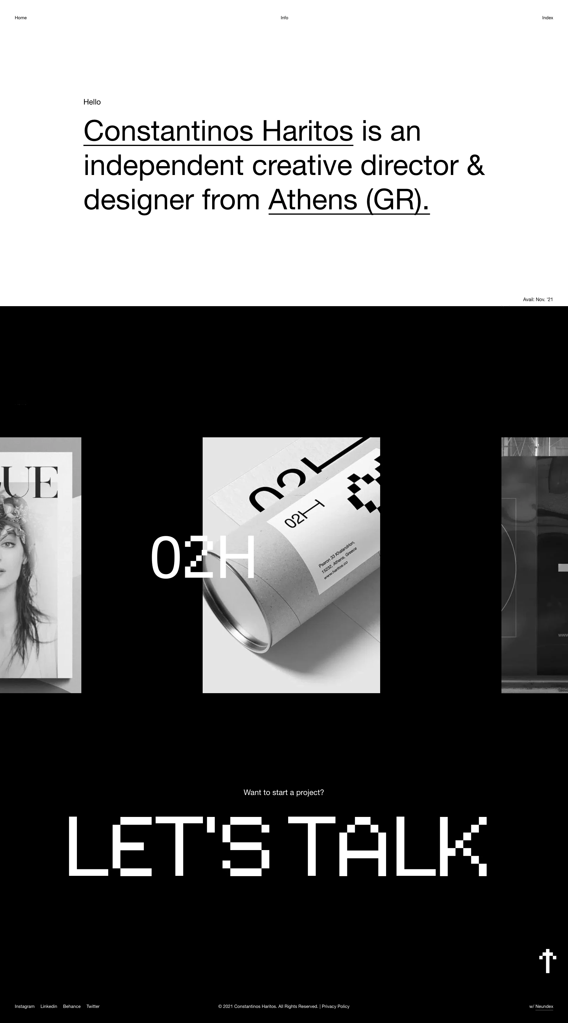 Constantinos Haritos Landing Page Example: Constantinos Haritos is an independent creative director & designer from Athens (GR) working with fashion, tech & lifestyle brands in the physical & digital realms.