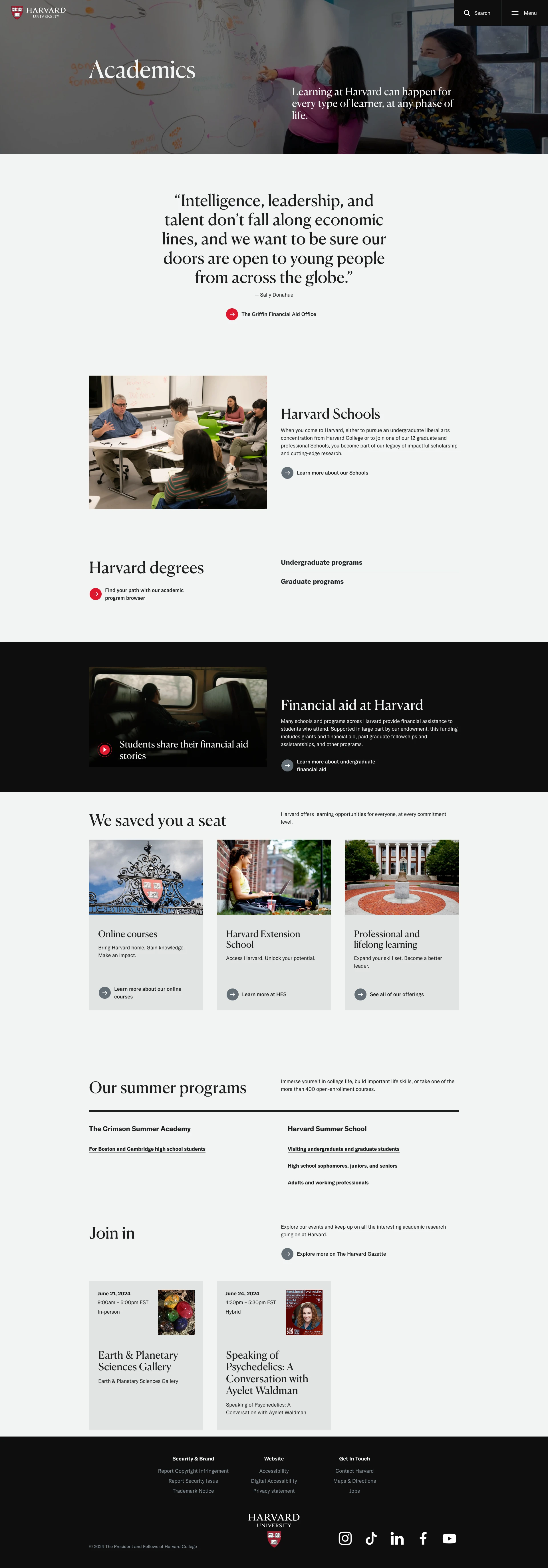 Harvard University Landing Page Example: Harvard University is devoted to excellence in teaching, learning, and research, and to developing leaders who make a difference globally.