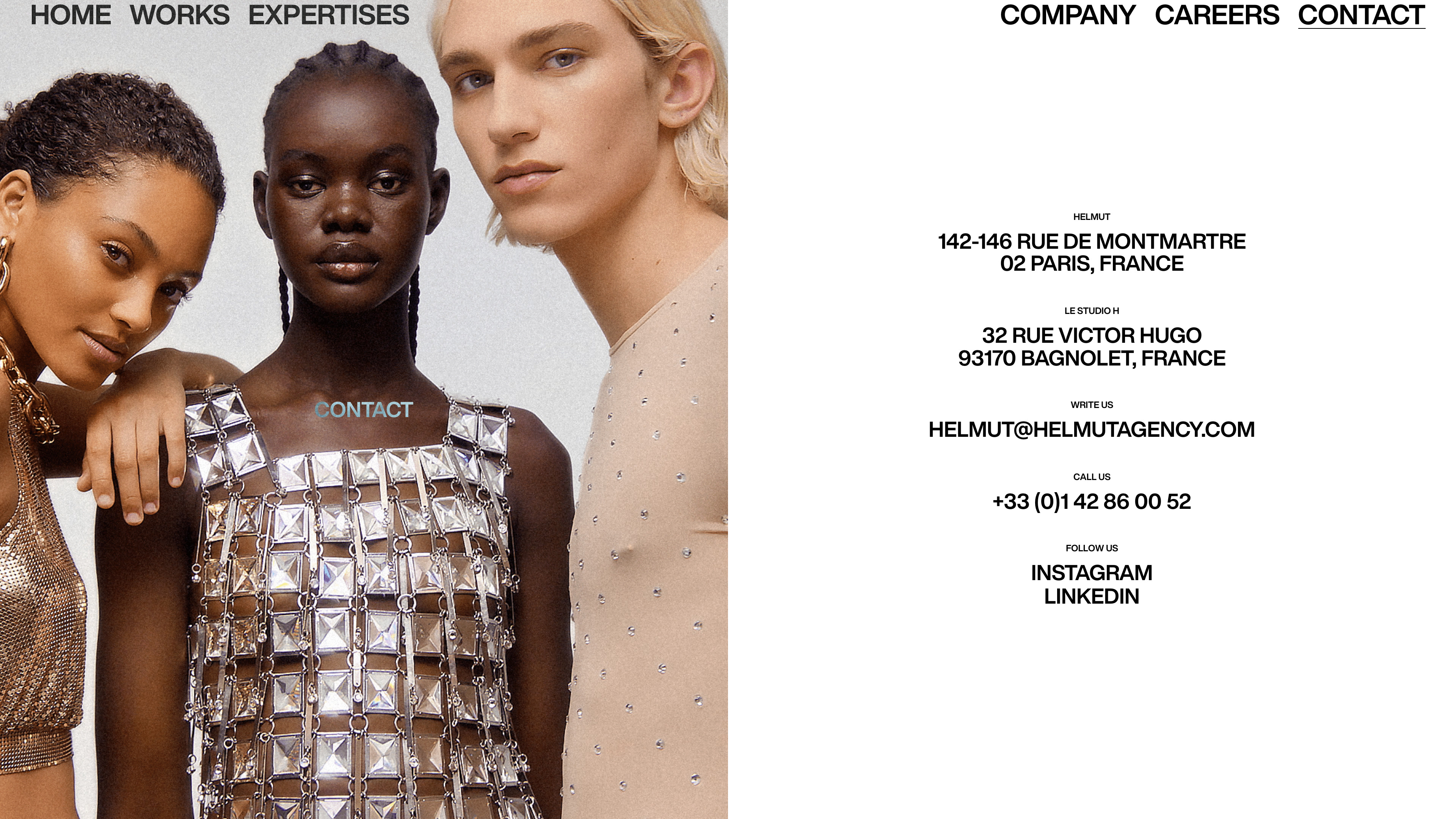 Helmut Agency Landing Page Example: Helmut, a leading luxury production agency. Experts in strategy, creation, production, and post-production. Campaigns, content factory, AI studio, always-on social.