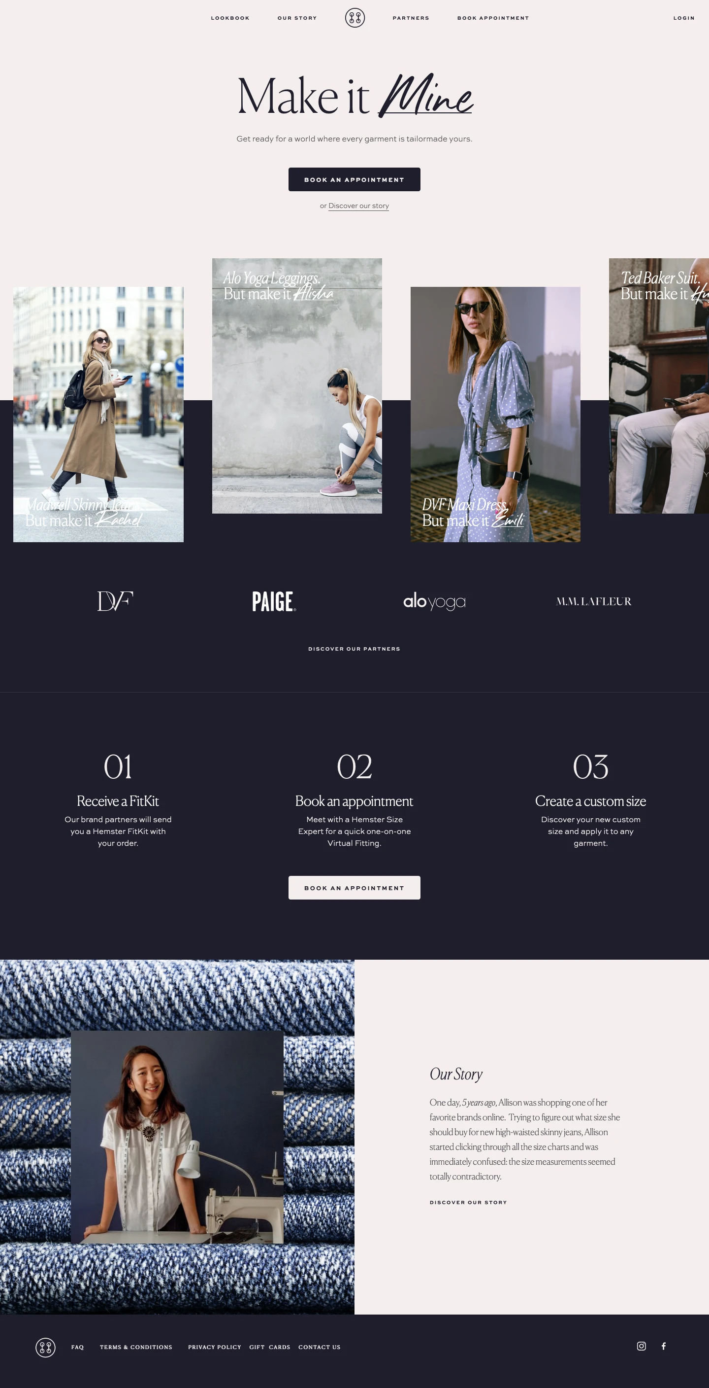 Hemster Landing Page Example: Make it mine. Get ready for a world where every garment is tailormade yours.