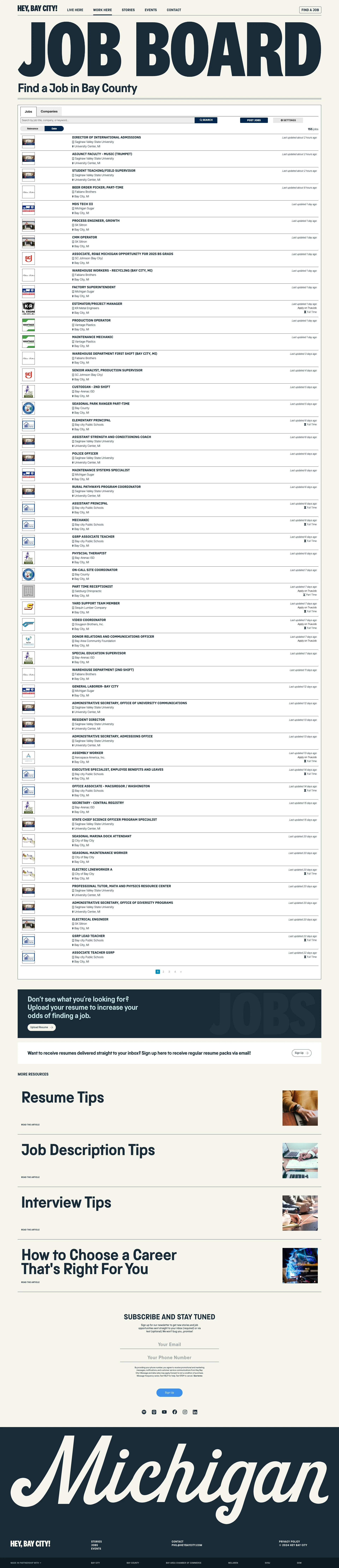 Hey, Bay City! Landing Page Example: Our local hub for hometown stories, original podcasts, and new job opportunities in Bay City, Michigan.
