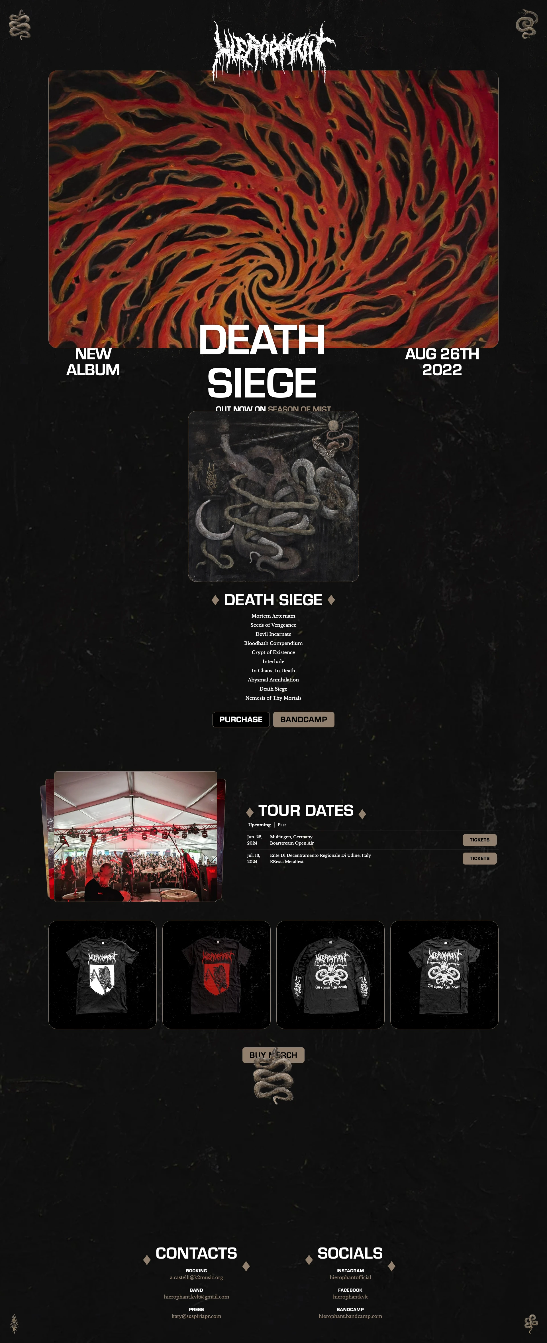 Hierophant Landing Page Example: New album: Death Siege out now on Season of Mist.