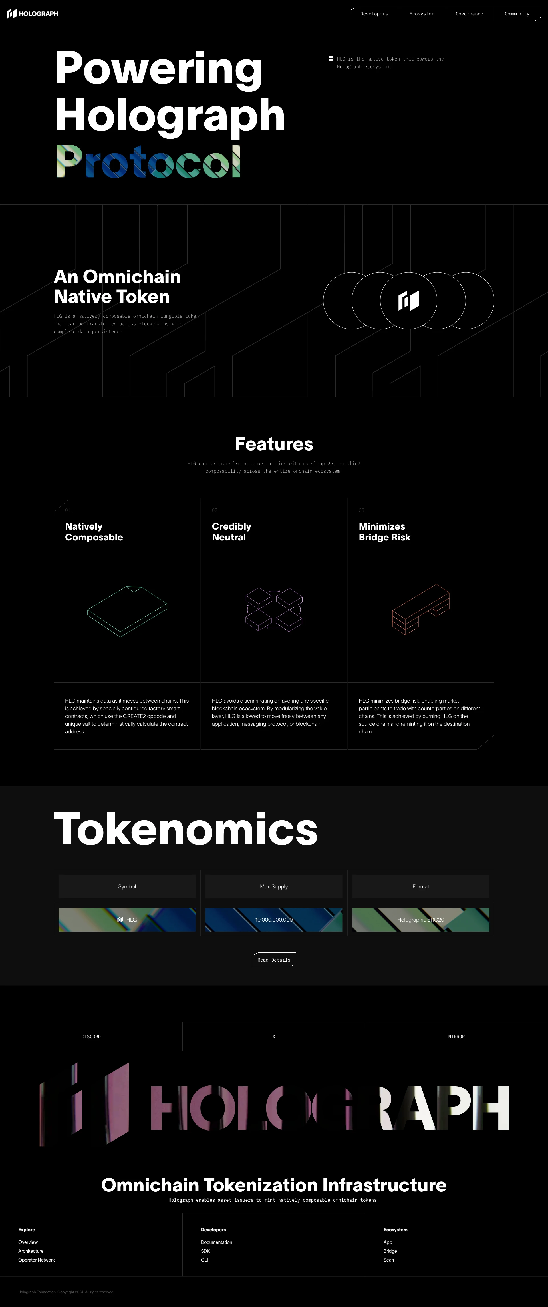 Holograph Landing Page Example: Holograph is an omnichain tokenization protocol, enabling asset issuers to mint natively composable omnichain tokens.