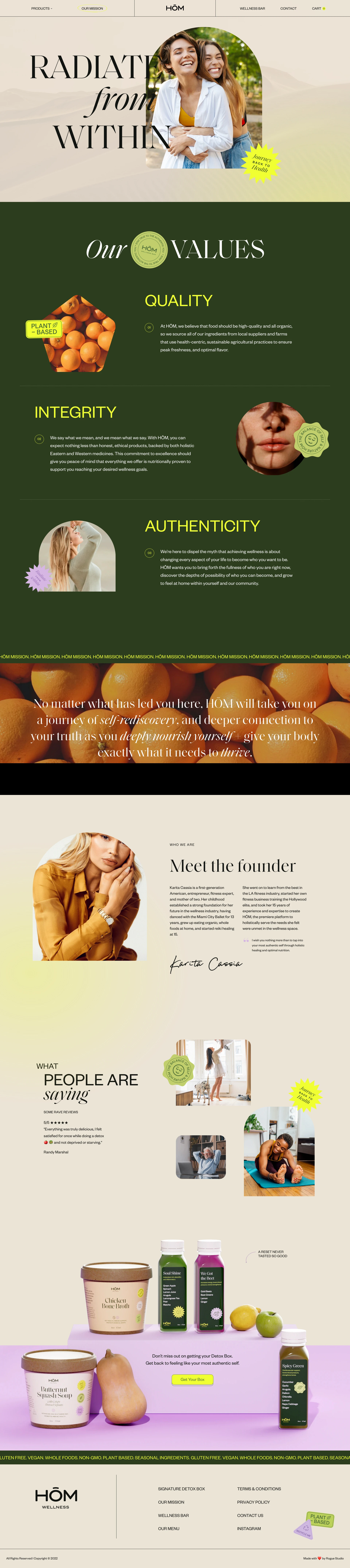 HŌM Wellness Landing Page Example: At HŌM, we believe that food should be high-quality and all organic, so we source all of our ingredients from local suppliers and farms that use health-centric, sustainable agricultural practices to ensure peak freshness, and optimal flavor.