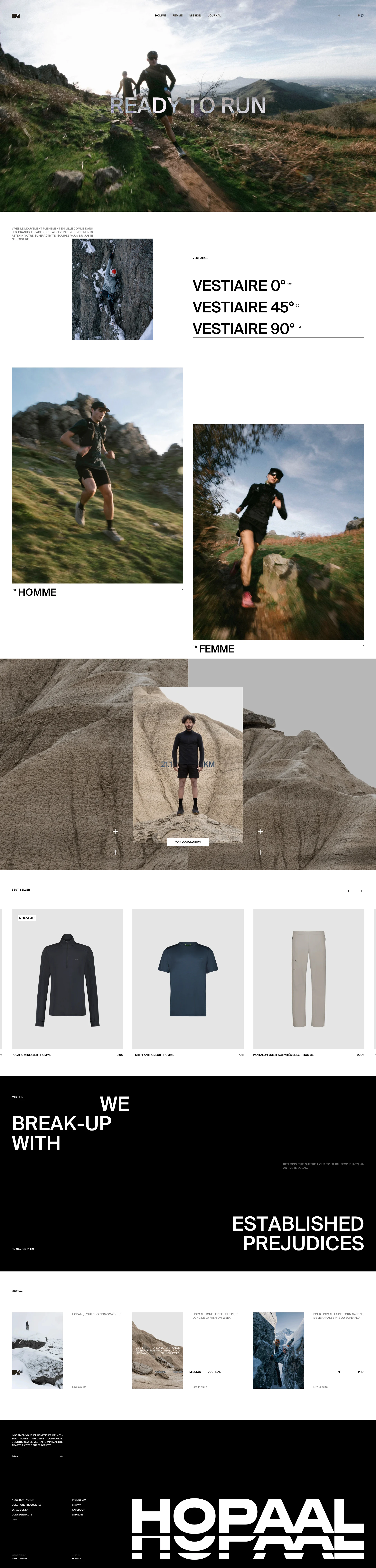 HOPAAL Landing Page Example: Experience the movement fully in the city as well as in the great outdoors. Don't let your clothes hold back your superactivity, equip yourself with just what you need.