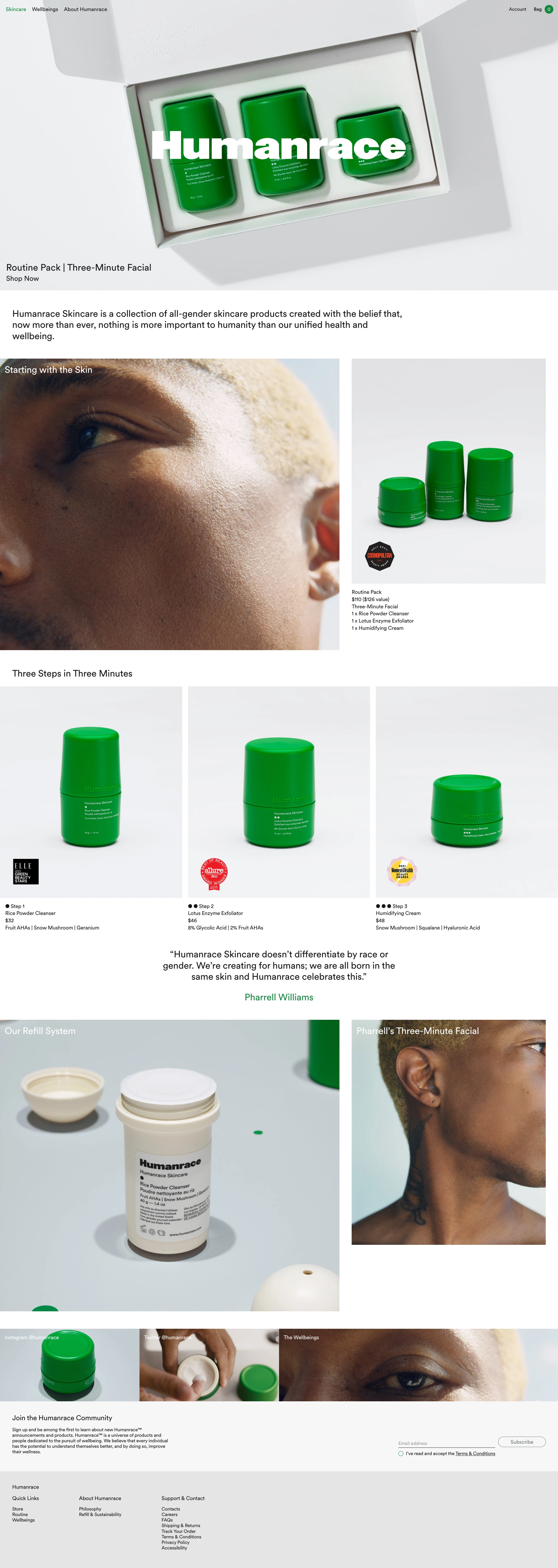 Humanrace Landing Page Example: Humanrace Skincare is a collection of all-gender skincare products created with the belief that, now more than ever, nothing is more important to humanity than our unified health and wellbeing.