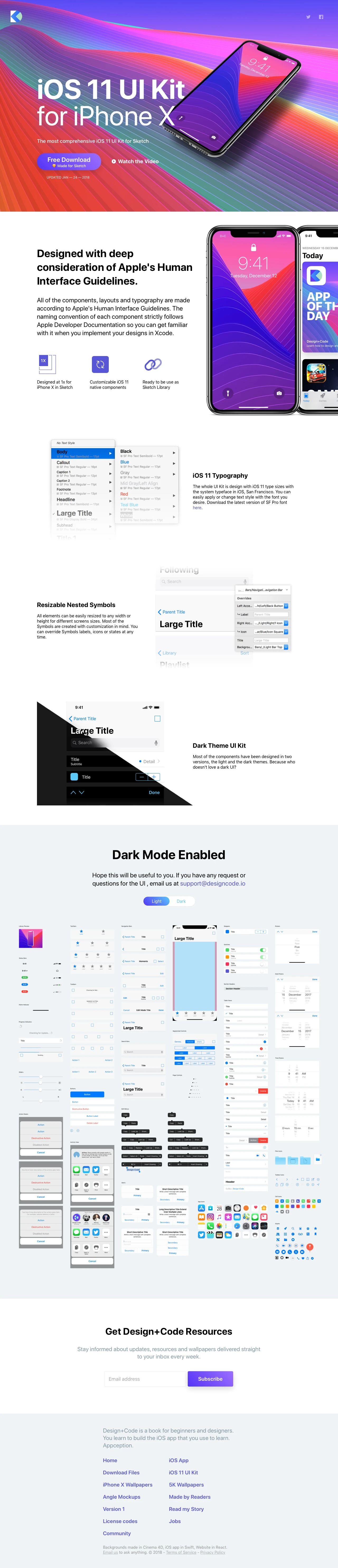 iOS 11 UI Kit for Sketch Landing Page Example: The most comprehensive iOS 11 UI Kit for Sketch