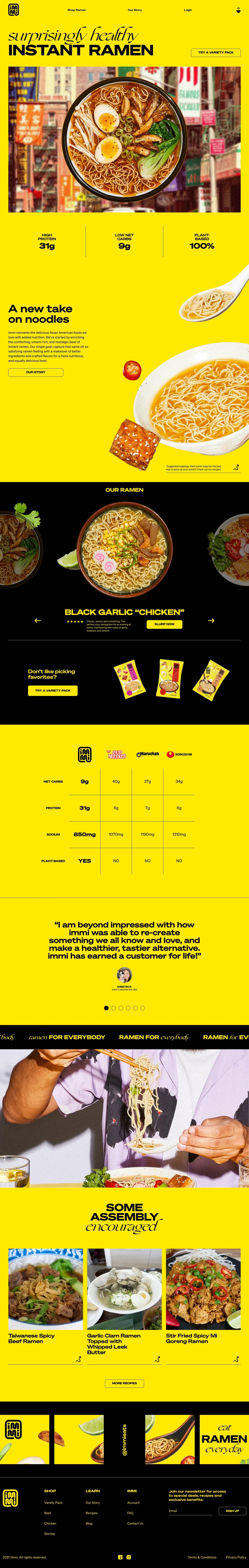 immi Landing Page Example: The world’s first low-carb, high-protein instant ramen.