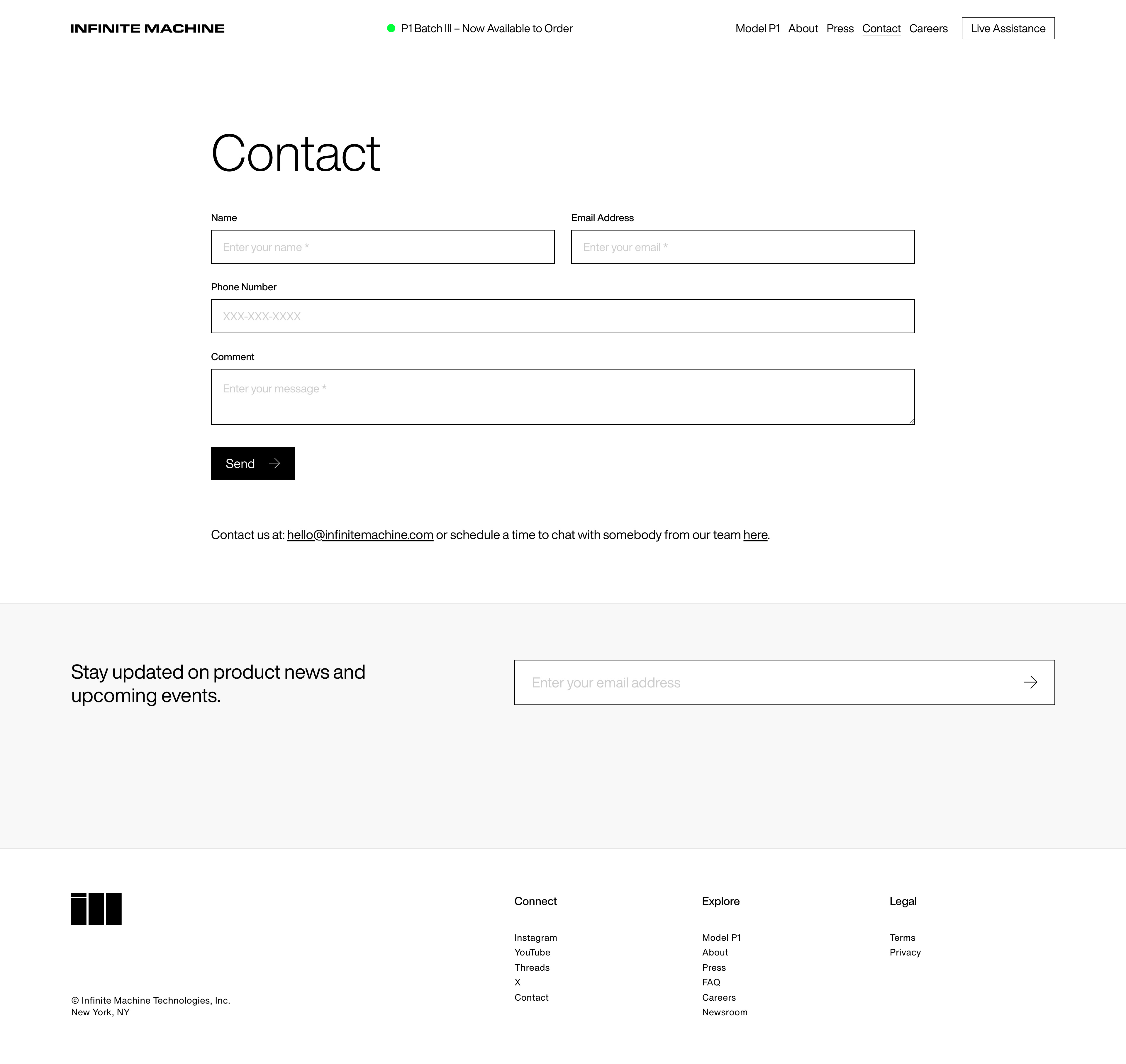 Infinite Machine Landing Page Example: Non cars for the future. Introducing P1, a radical new personal electric vehicle, pairing a cutting edge industrial design with breakthrough performance and utility.
