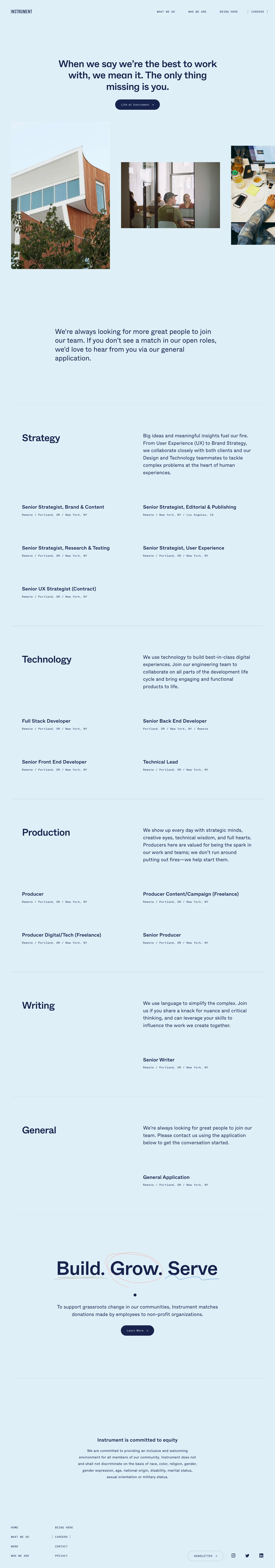 Instrument Landing Page Example: We are equal parts creative agency, engineering firm, and consultancy. Our approach draws the best elements of each to deliver exceptional work.