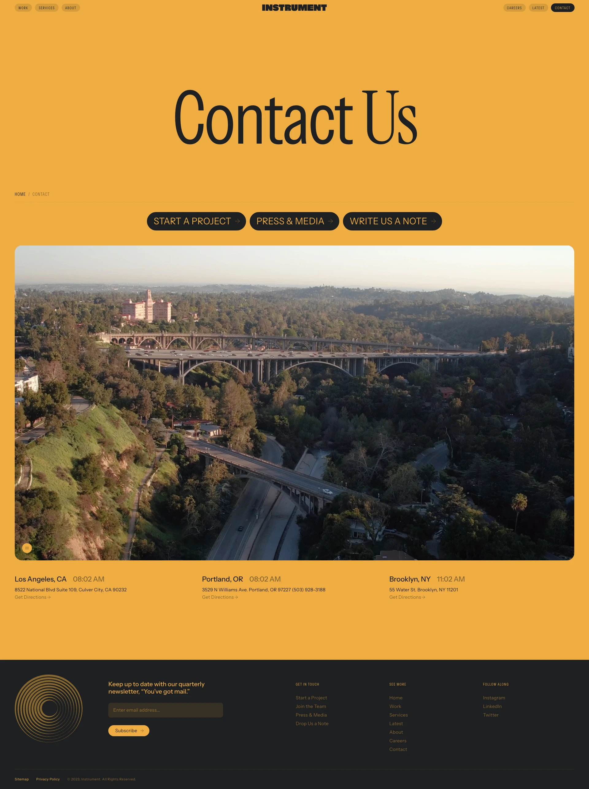 Instrument Landing Page Example: We are a multidisciplinary creative company that redefines brands and experiences.
