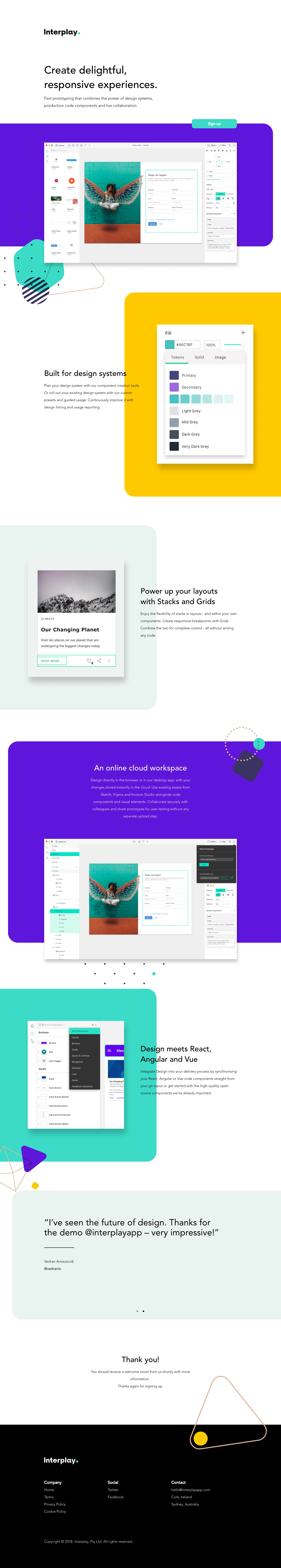 Interplay Landing Page Example: Fast prototyping that combines the power of design systems, production code components and live collaboration