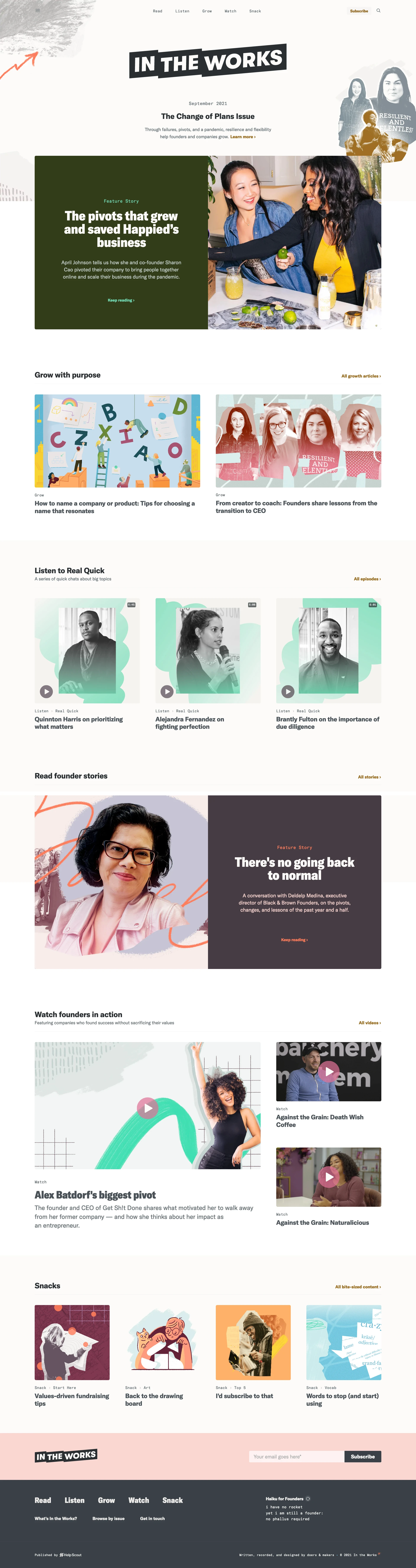 In the Works Landing Page Example: In the Works is a brand new publication for mission-driven small businesses and founders who want to stay true to their values at every turn.