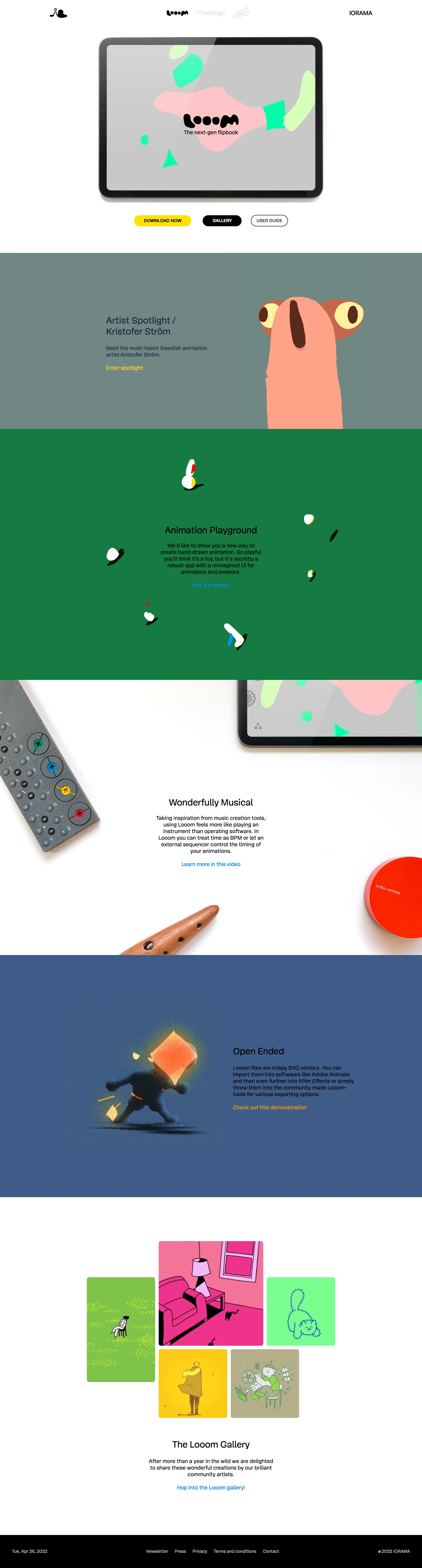 Chantlings by Iorama Landing Page Example: Inspired by musical instruments and early video games we set out to create meaningful and playful experiences for all ages with a hearty focus on creativity.