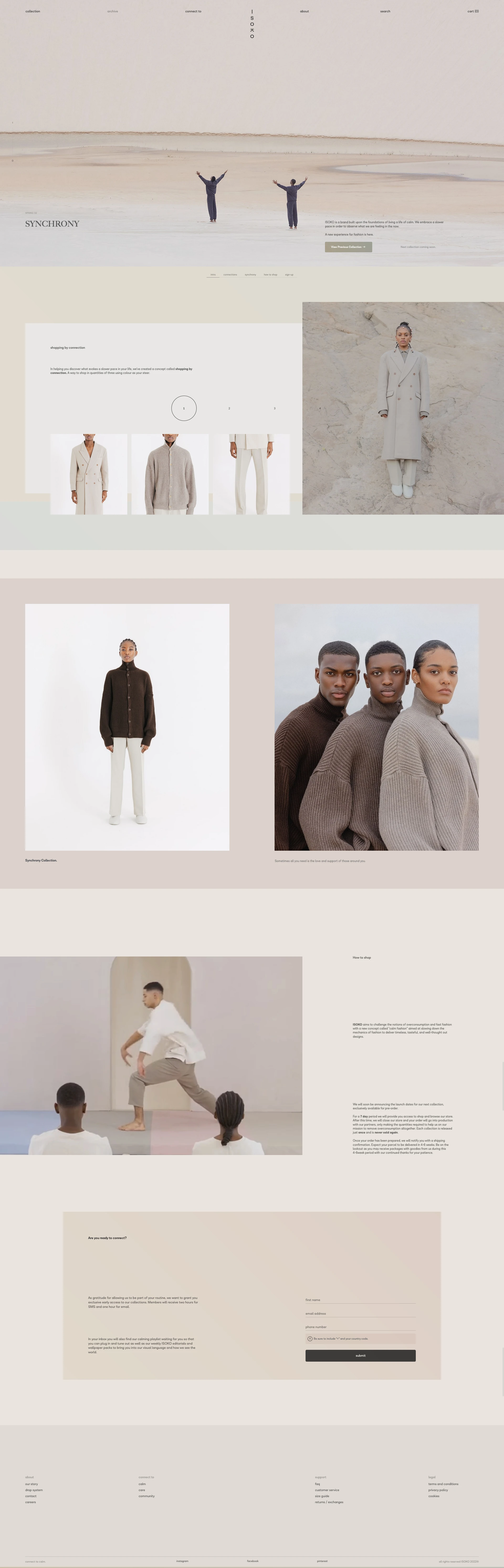 ISOKO Landing Page Example: Inspired by both Japanese and Nigerian origins, ISOKO is a premium fashion brand built on the foundations of calm, care, and community. It believes in reducing stress from the everyday, being honest with production processes and facilitating genuine conversations among one another. Connect to calm.