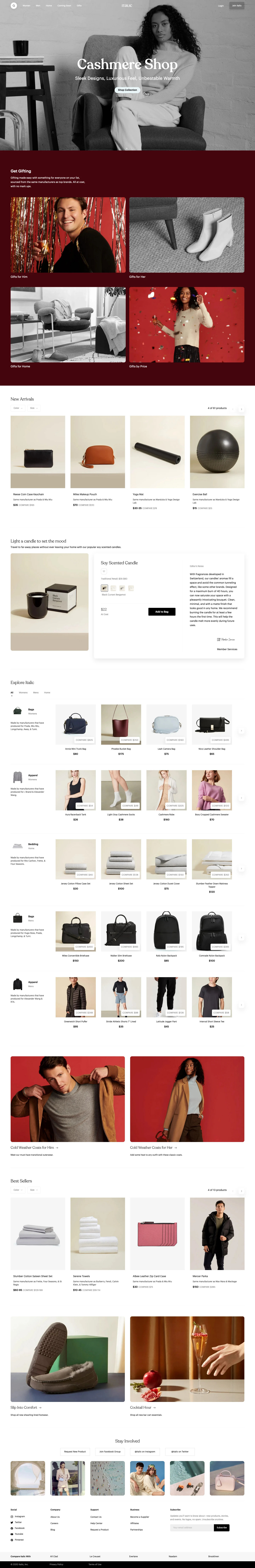 Italic Landing Page Example: Luxury goods straight from the same manufacturers as your favorite brands. No logos, no markups.