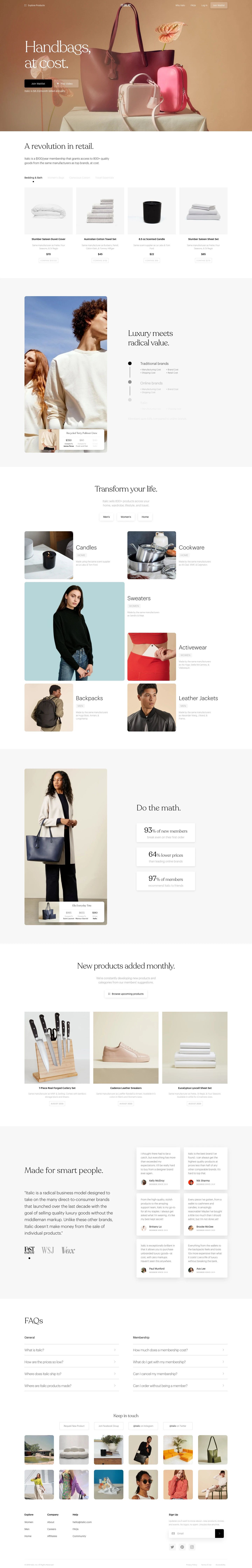 Italic Landing Page Example: Access 800+ quality goods from the same manufacturers as top brands, with zero markups.