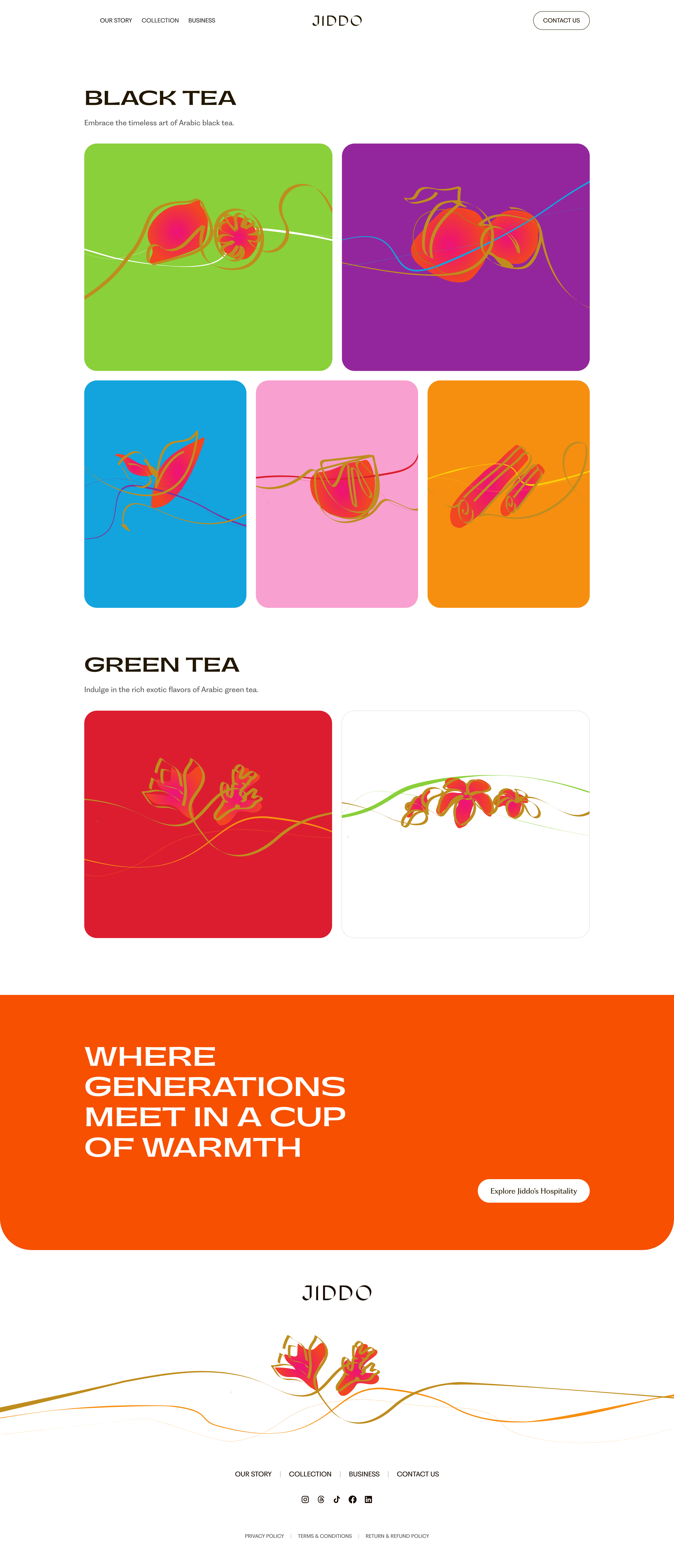 JIDDO Landing Page Example: JIDDO specializes in Middle Eastern tea, offering premium black and green tea varieties with rich aromas and bold flavors. Our Arabic specialty teas bring traditional excellence to every cup.
