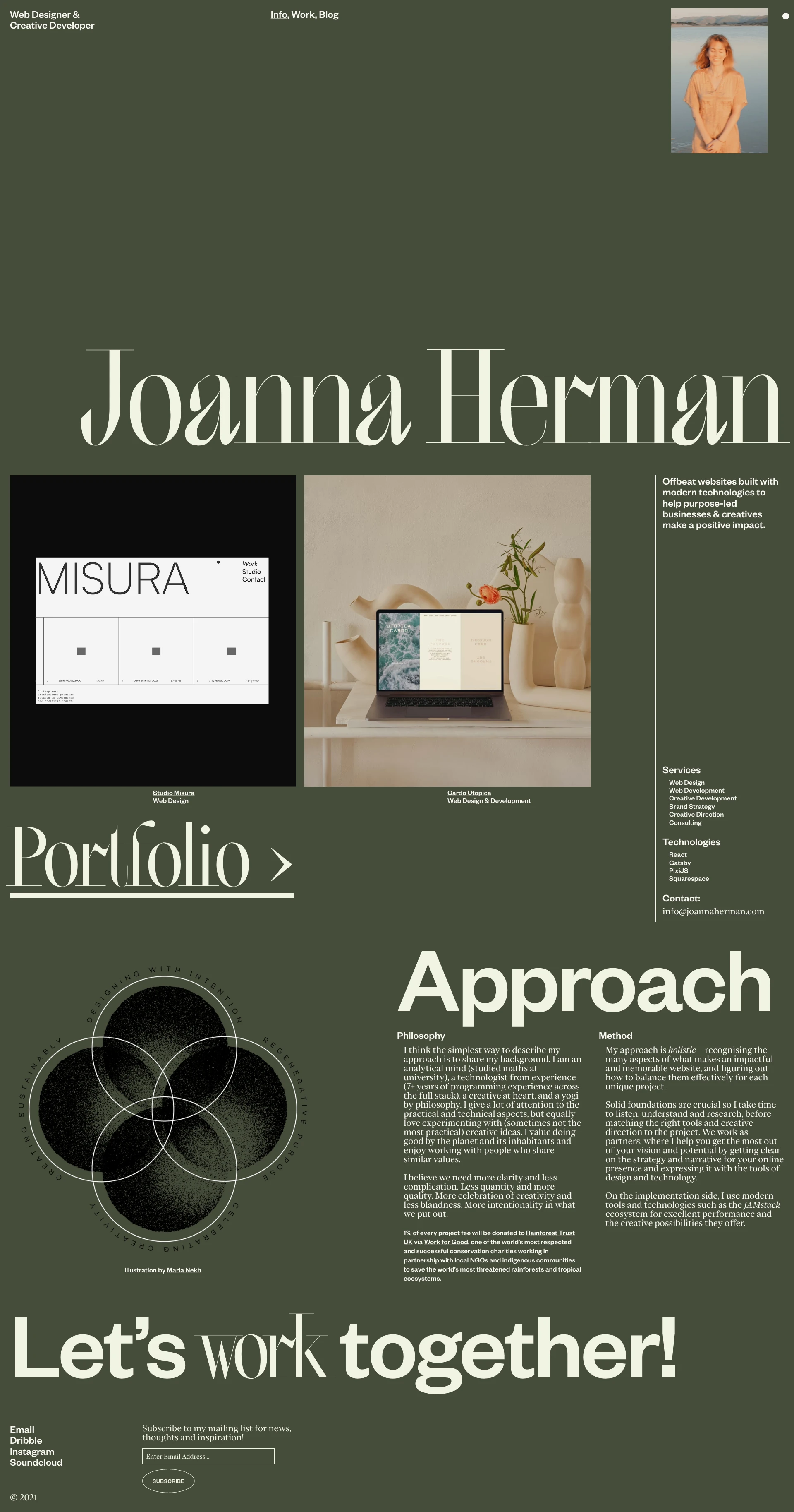 Joanna Herman Landing Page Example: I believe we need more clarity and less complication. Less quantity and more quality. More celebration of creativity and less blandness. More intentionality in what we put out.