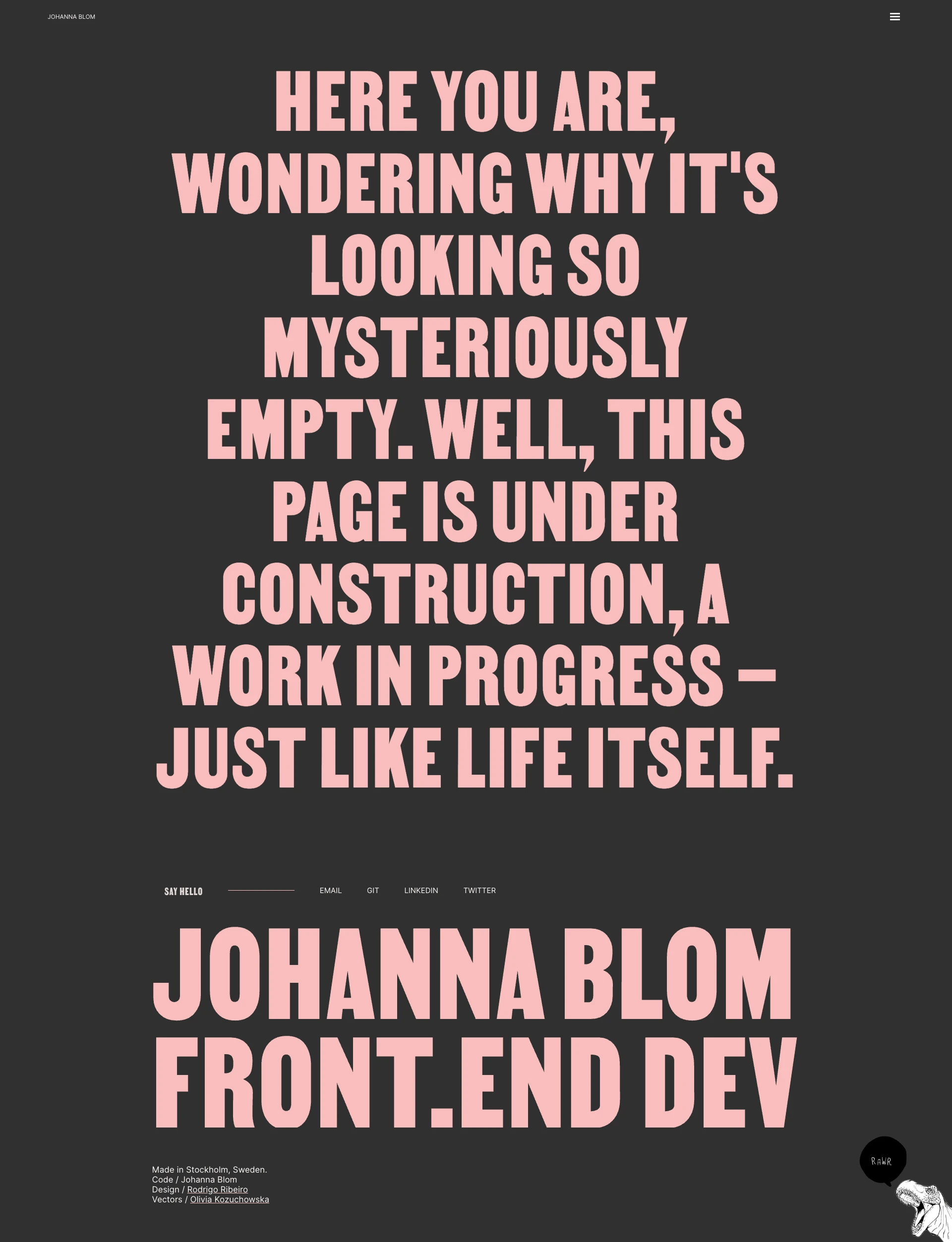 Johanna Blom Landing Page Example: Explore my web development portfolio featuring React, GSAP, and CSS projects.