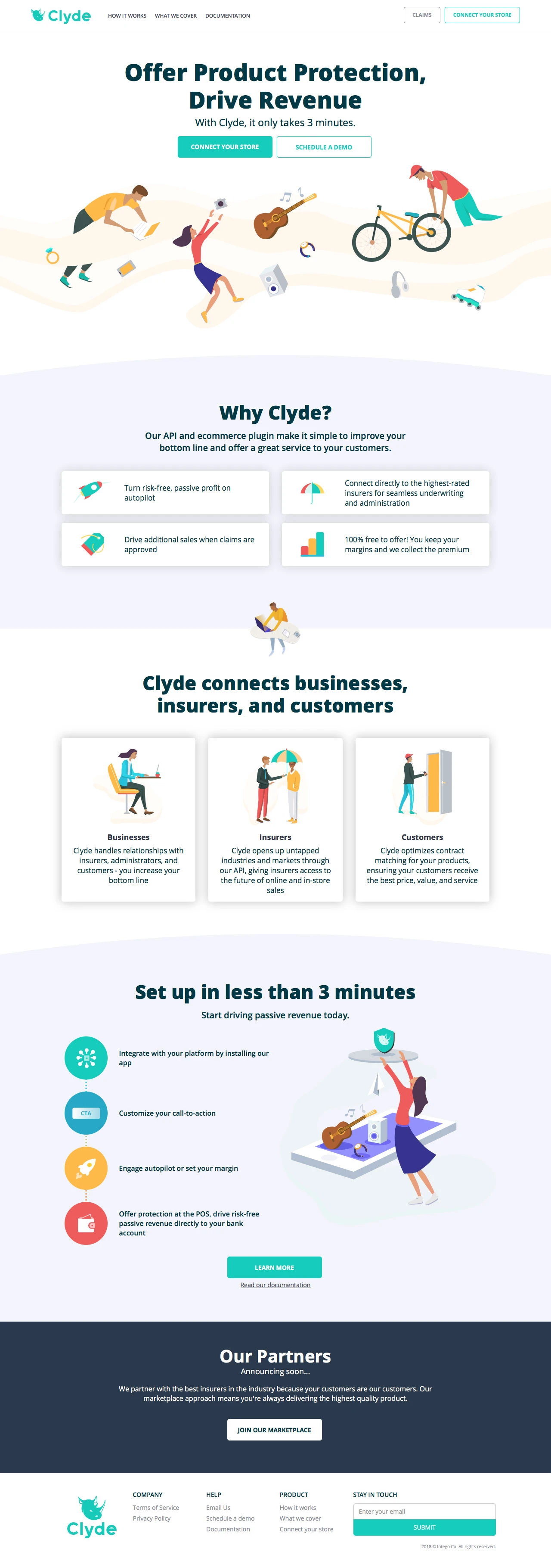 Clyde Landing Page Example: Clyde drives passive revenue for your business by connecting you directly to insurers and enabling you to sell extended warranty contracts at the point-of-sale.